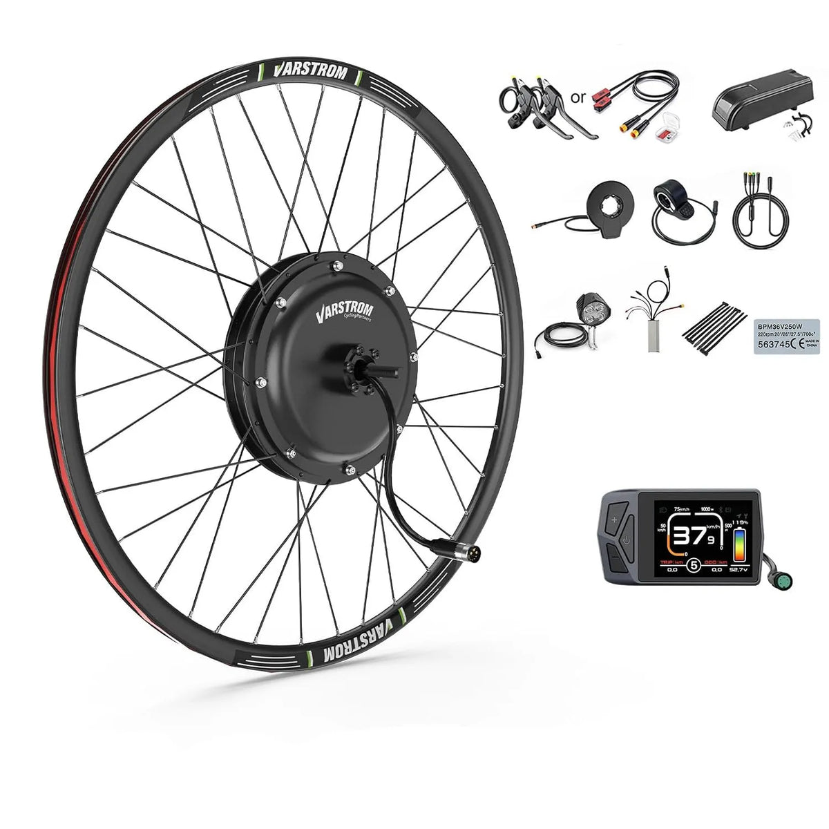 Varstrom Kit para conversão Bicicleta elétrica 48 V 1500 W - Motor traseiro 27,5' com ecrã EKD01 - travões de disco compatíveis para bicicletas de montanha e bicicletas urbanas