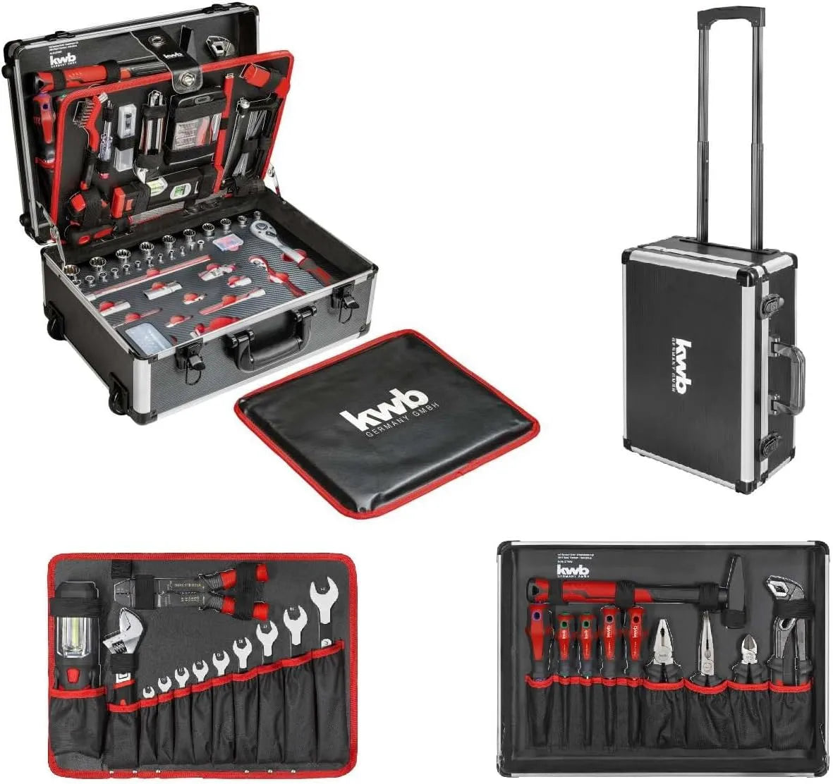 kwb 175 peças de ferramentas com estojo robusto de carrinho de alumínio, ideal para artesãos e artesanato