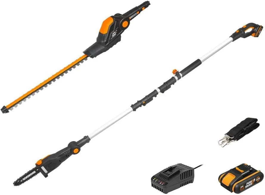 WORX Hedge-size e Thronsaw em 18 V Wireless Perch, Telescopic 45 cm/20 cm com alça ajustável