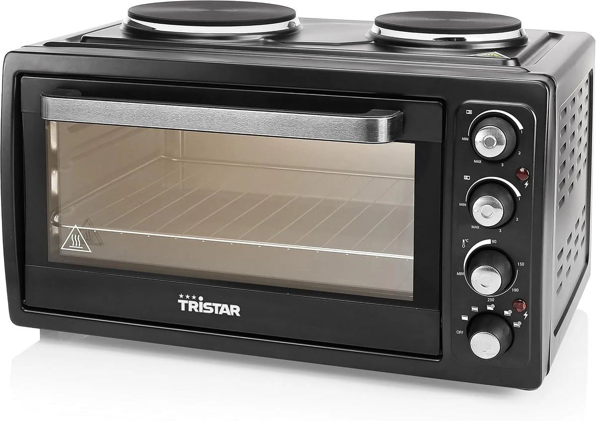 Forno de convecção Tristar 38 L com placas quentes, 3100 W, temperatura ajustável, ideal para acampar, OV-1442, Preto