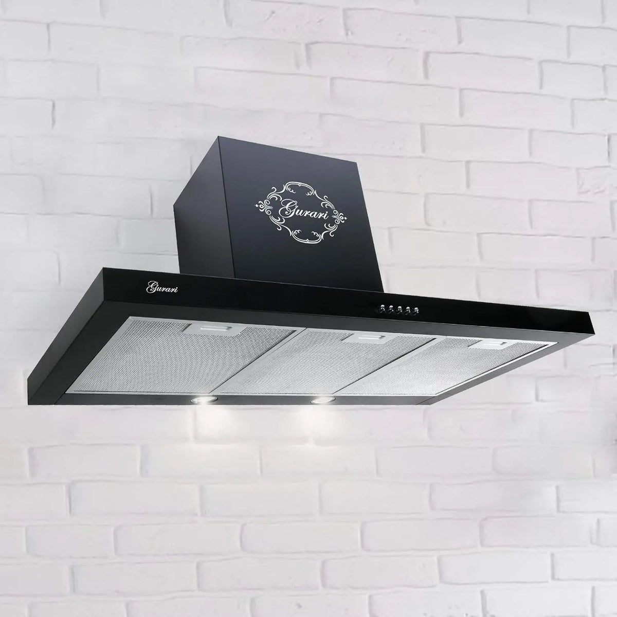 Gurari Capa de parede 70 cm 1000 m³/h com LED e 3 velocidades - Preto - Recirculação possível