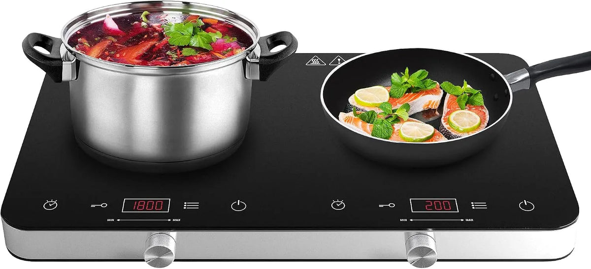 Indução duplo COOKTRON 3500 W, portátil com comando tátil, temporizador 4H, segurança infantil, 10 níveis de ajuste