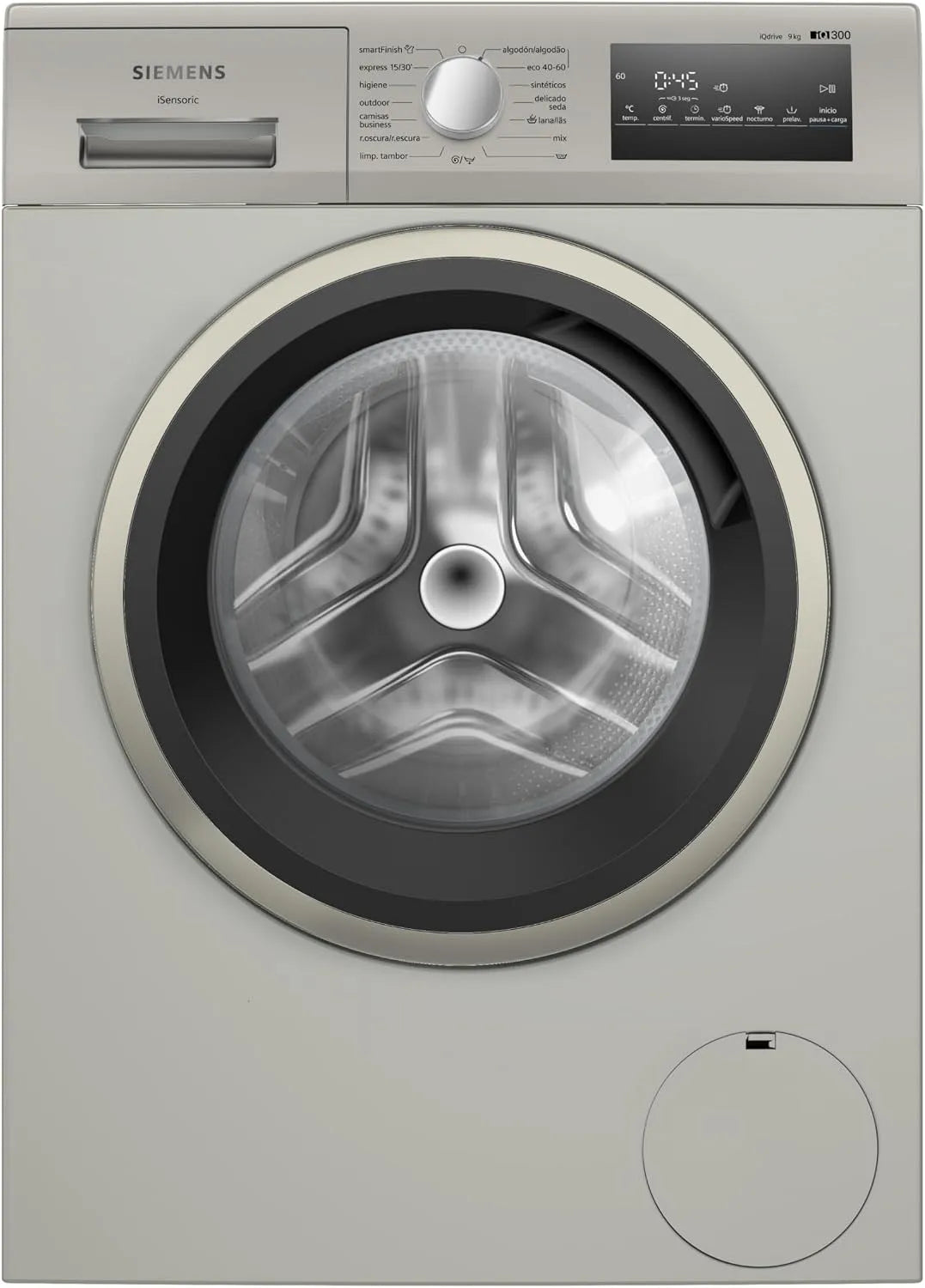 SIEMENS iQ300 máquina de lavar roupa frontal, 9 kg, 1400 rpm, programa SmartFinish, motor iQdrive, anti-traço, acabamento mate, modelo WM14N29XEP