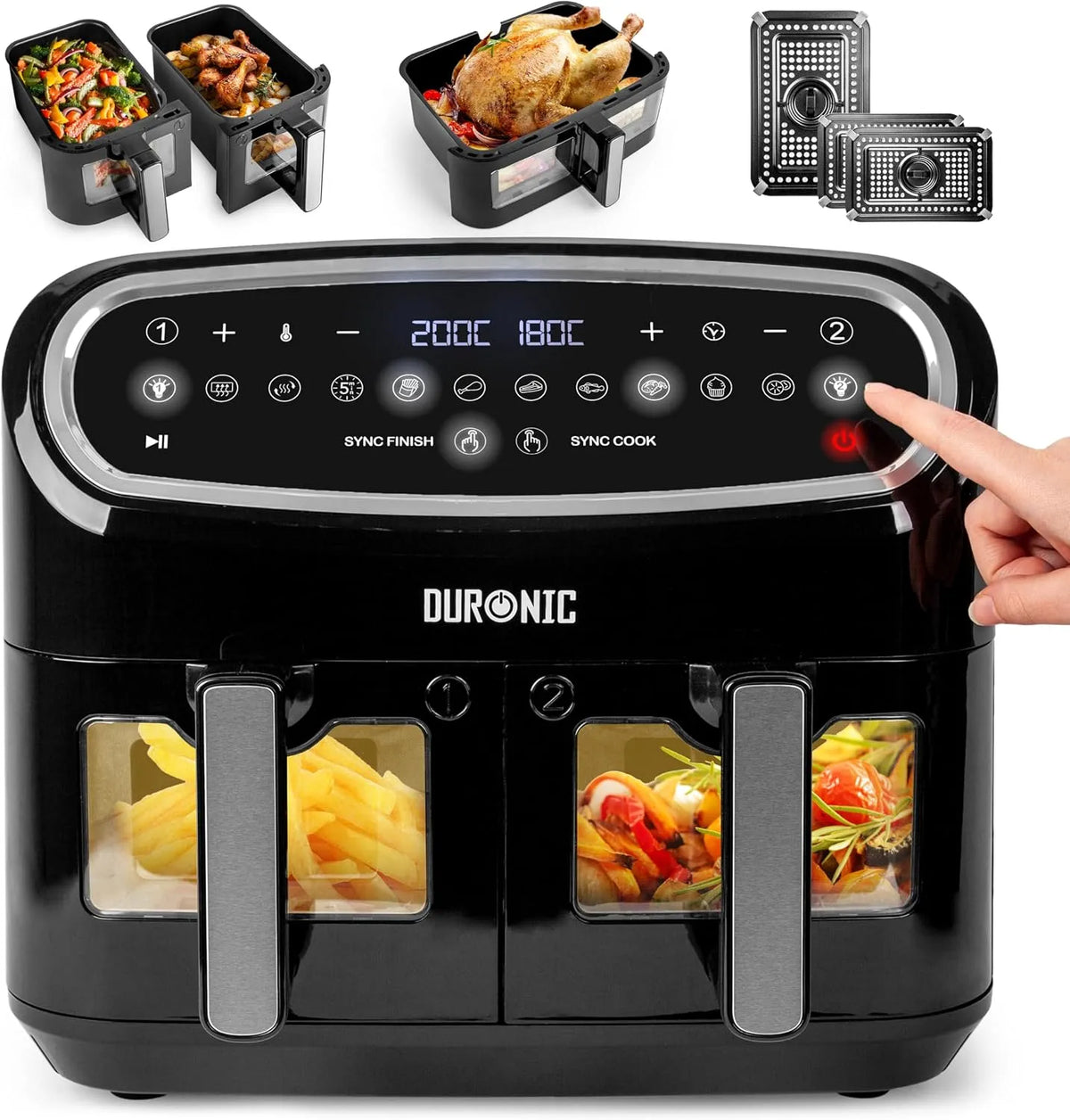 Air Frymaker Duronic AF34 BK - 10 L capacidade com programas automáticos e cozinha livre de óleo