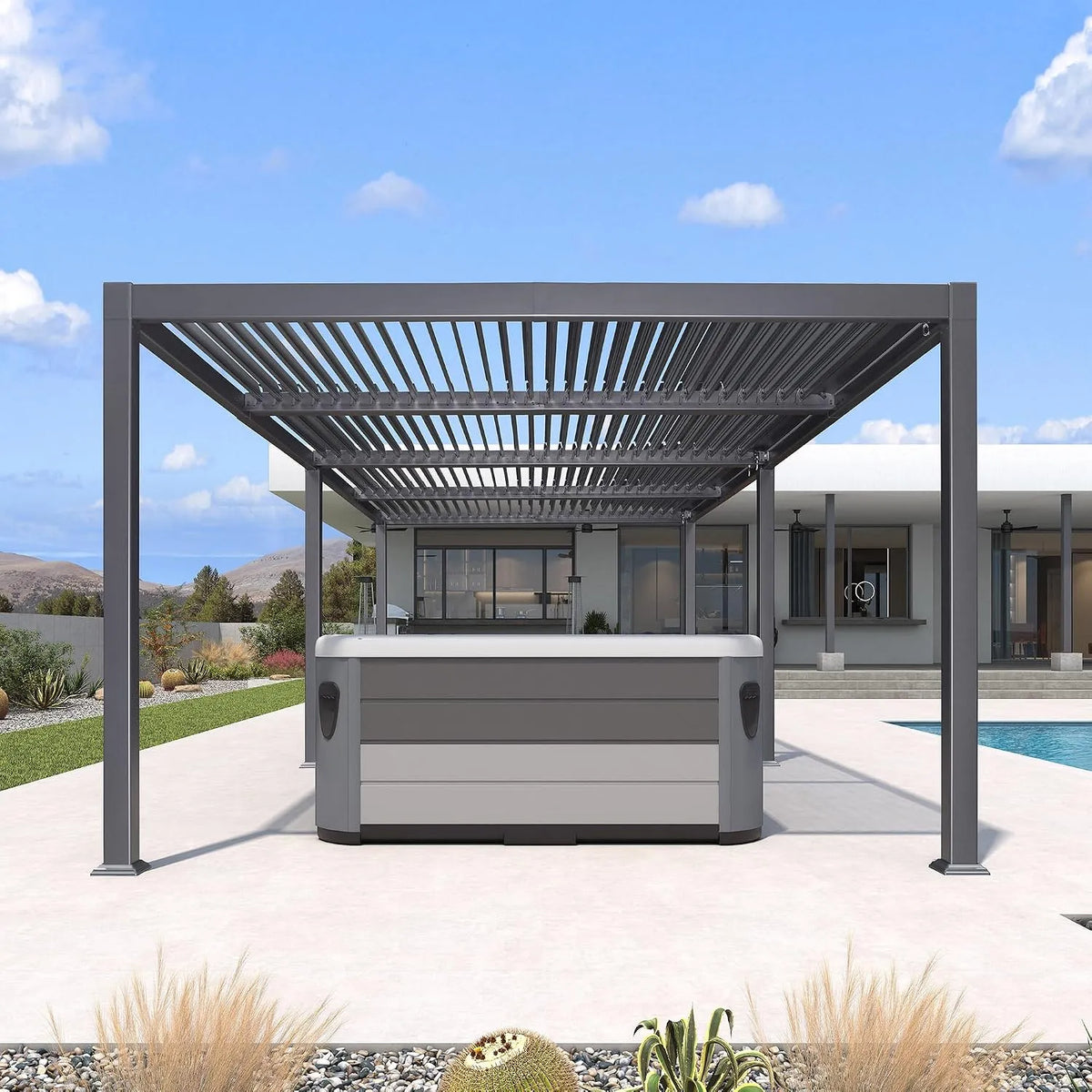 PURPLE LEAF Pergola Bioclimatic Alumínio cinzento 3,5 x 8,5 m - Lâminas à prova d'água e orientadas