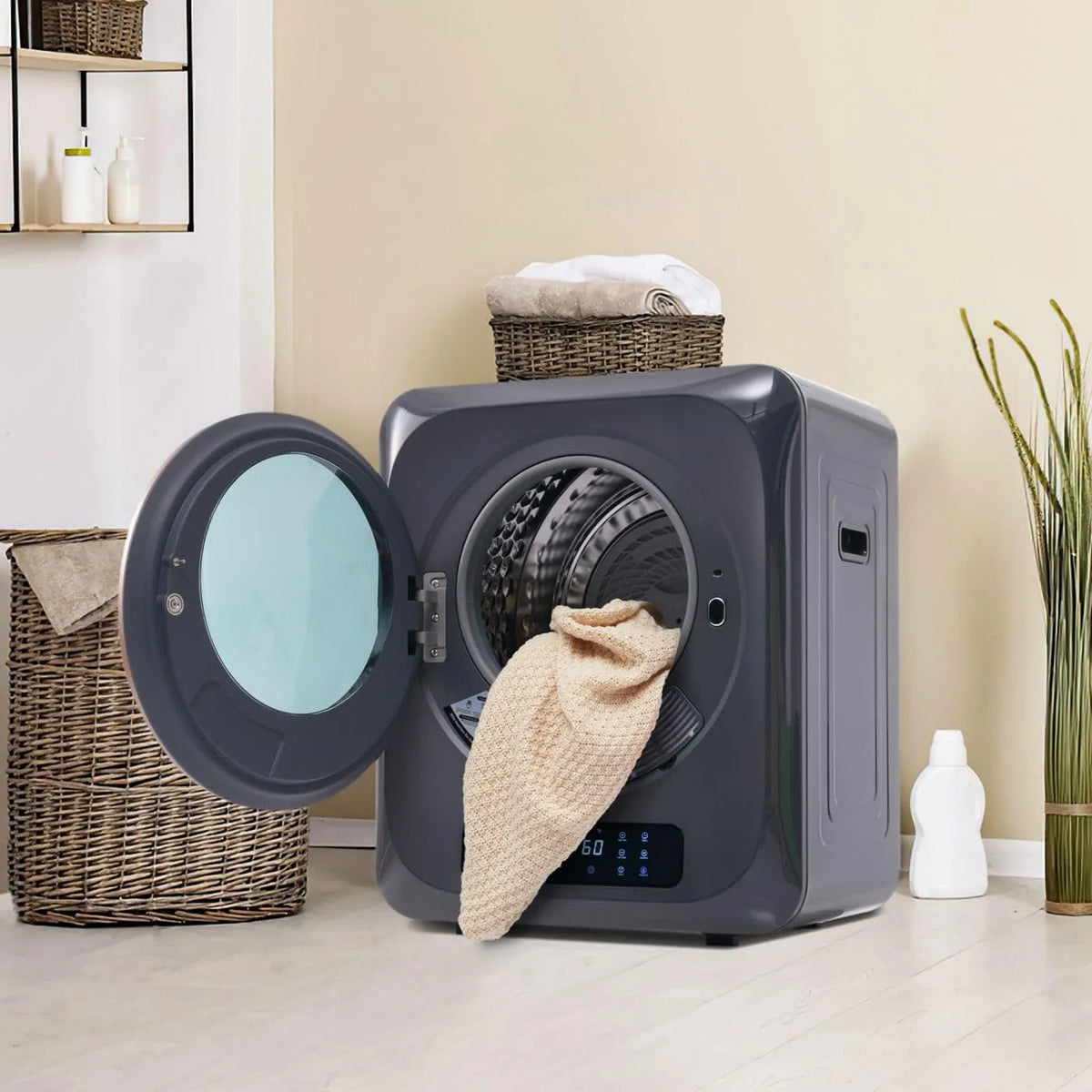Sweiko Secador de gás de aço inoxidável com múltiplas filtraçãos, 6 programas e funções, proteção contra superaquecimento, montagem em parede, classe energética G, cinzento