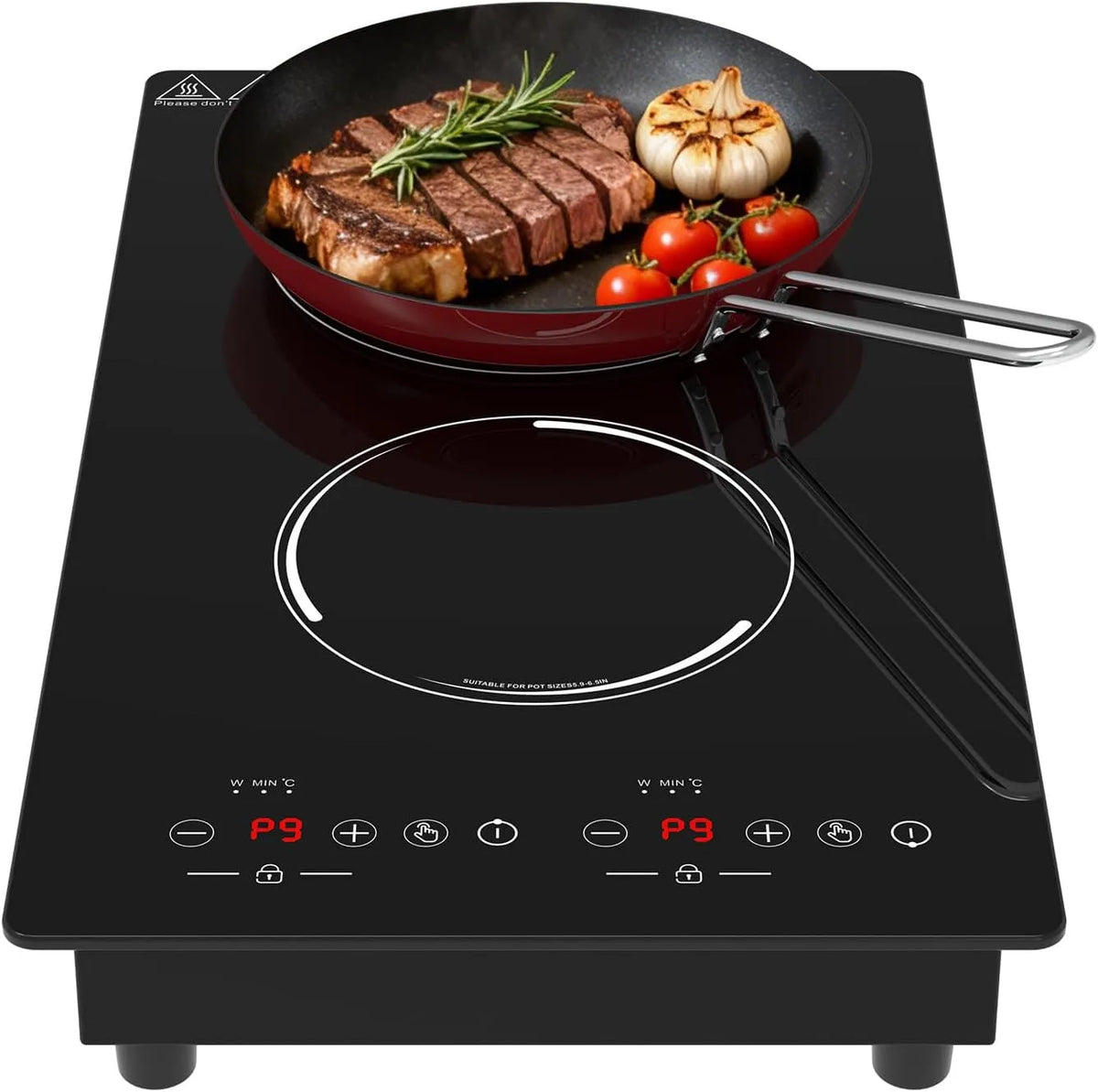 GTKZW Placa de cozinha elétrica dupla 3000 W, built-in ou free-posing, com timer e 9 níveis de potência