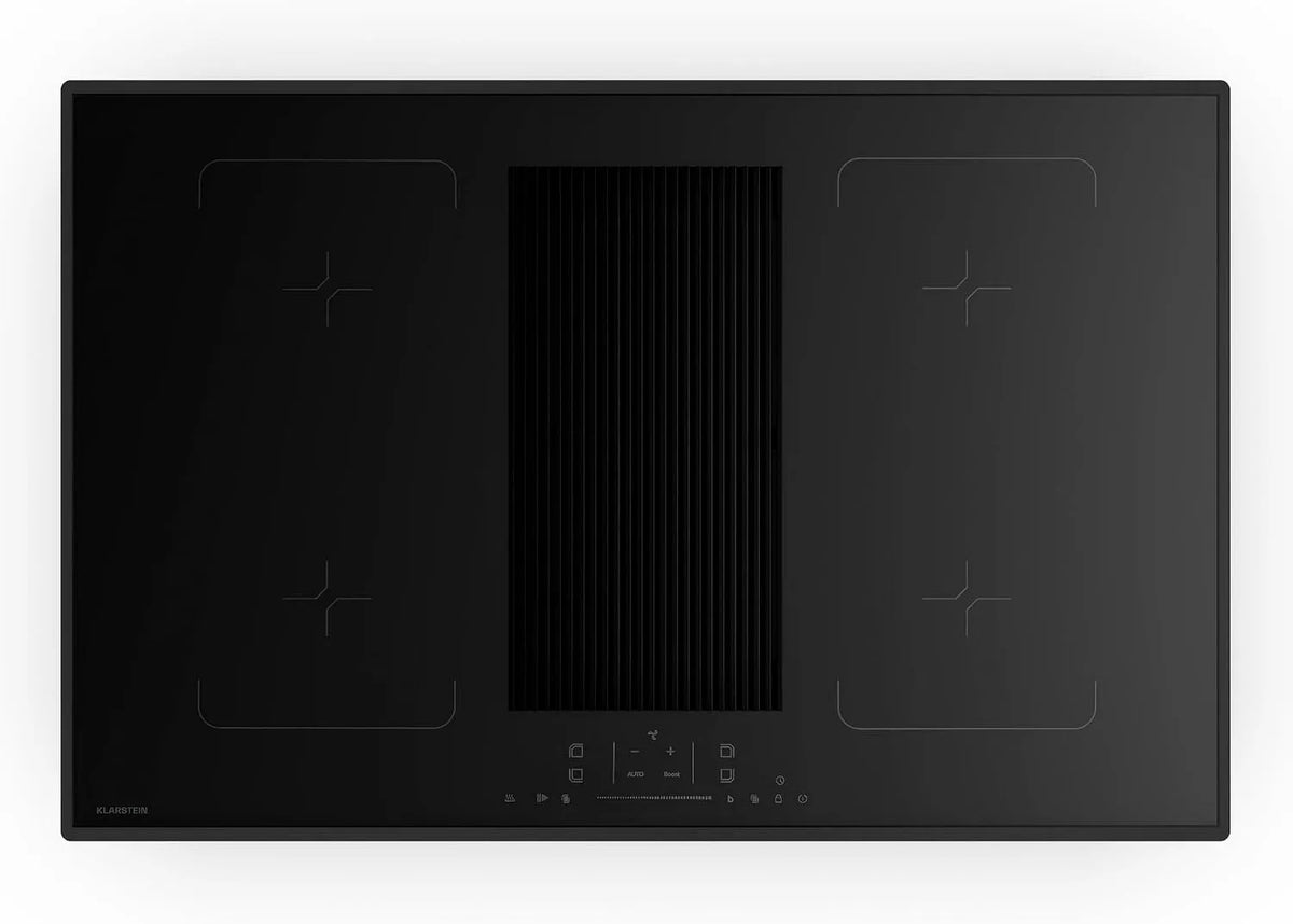 KLARSTEIN Velaire Flex Placa de indução 80 cm com exaustor encastrado - 4 zonas, 8400 W, comando tátil, Timer, Segurança infantil, Design limpo
