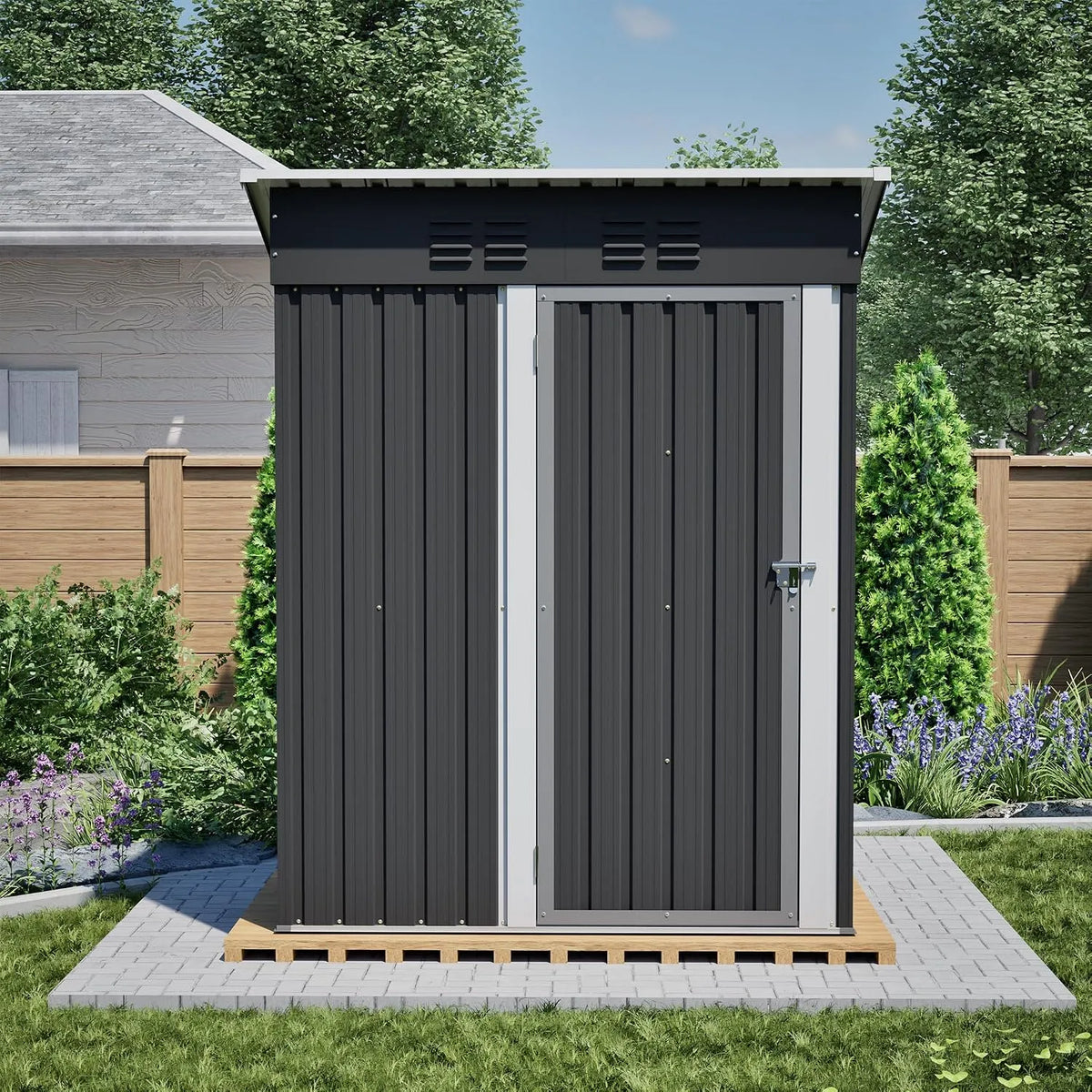 QSOST Abrigo de jardim de metal compacto com porta segura - resistente à intemperia e anti-ferrugem