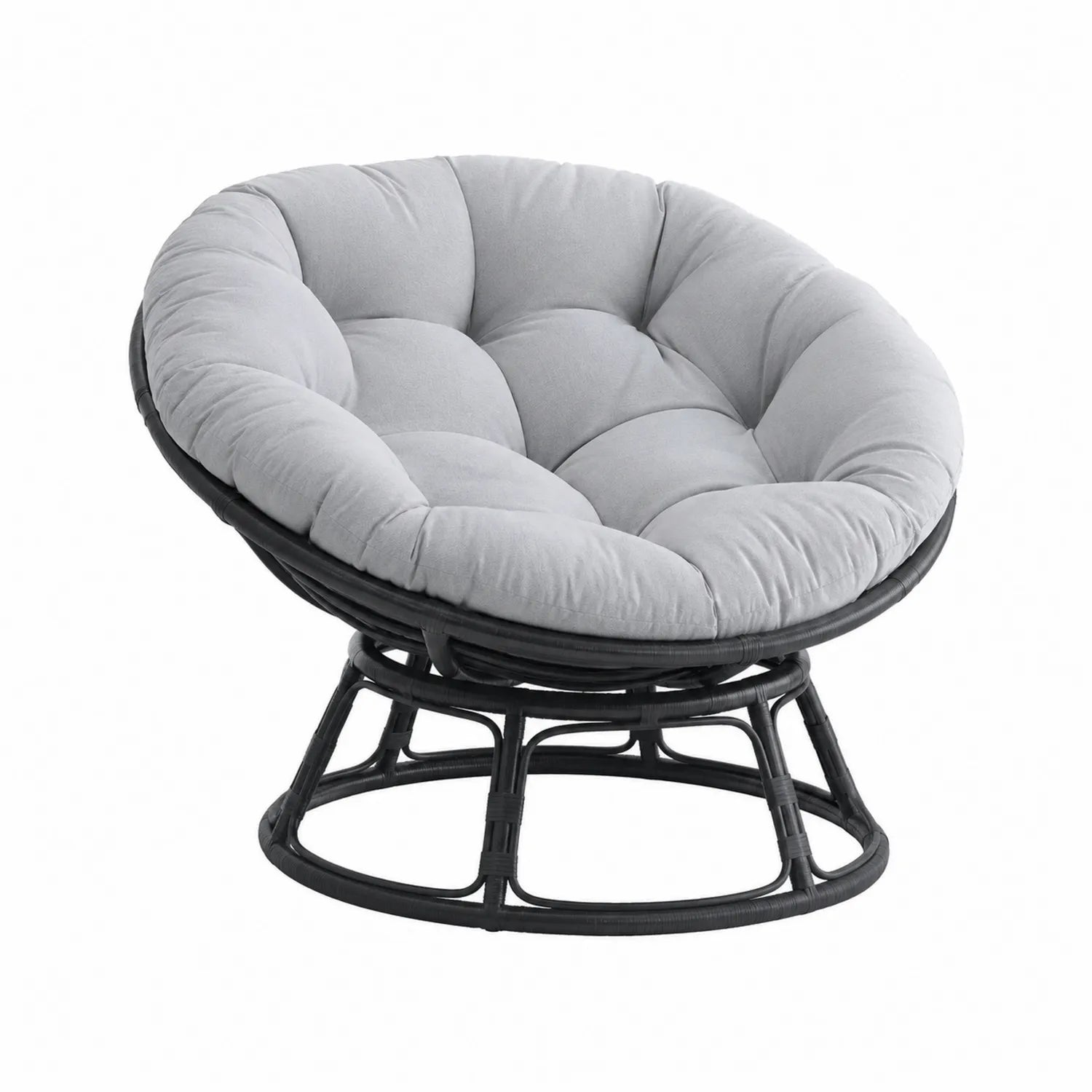 Silla Papasan Redonda de Ratán con Cojín Gris
