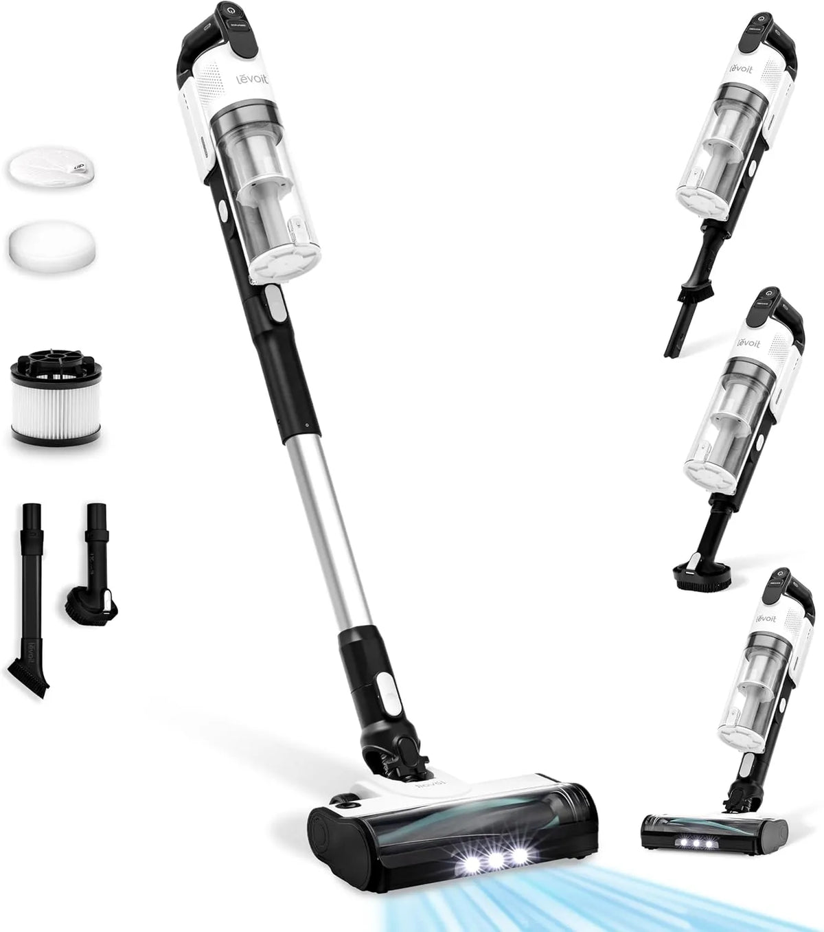 LEVOIT Levevot 4-em-1 Wireless luz de vácuo da vassoura com anti-tangle e luz LED, 50 min Autonomia, 5 camada de Filtração 99,9%, Ideal para cabelos animais, poeira, pisos rígidos e carros