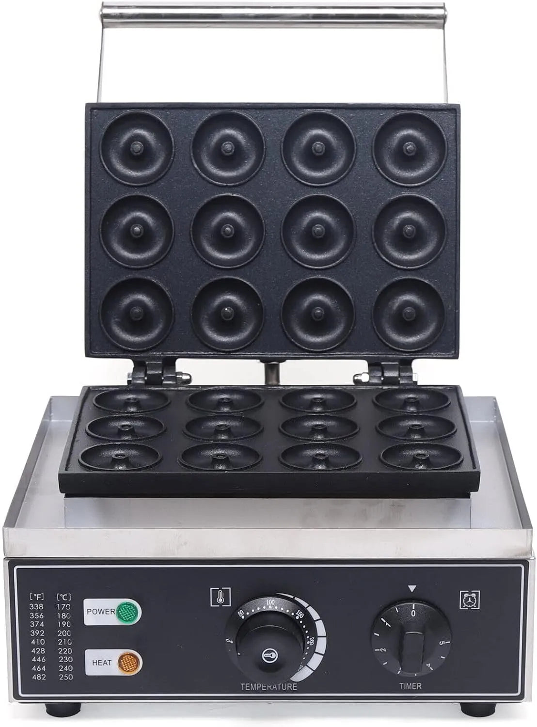 AUYART Máquina de donuts elétrica profissional 1500 W, antiaderente, 12 peças