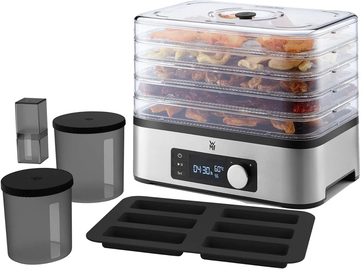 WMF KITCHENminis, 400 W, aço inoxidável, 5 placas, fácil programação, legumes de frutas secas cogumelos, BPA Free