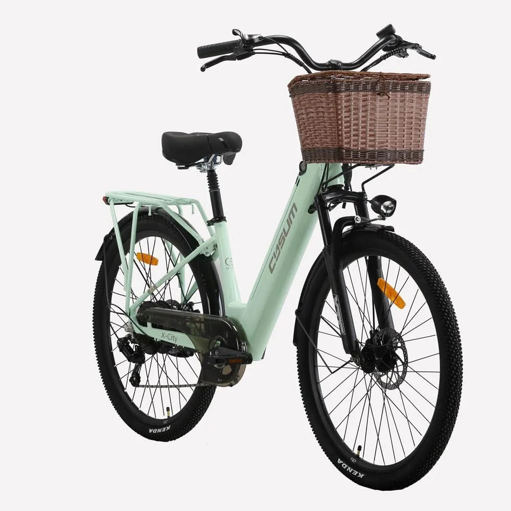 cysum Bicicleta elétrica feminina 26' com quadro baixo, 48 V 10.4AH Bateria móvel, E-Bike Urban 7 velocidades