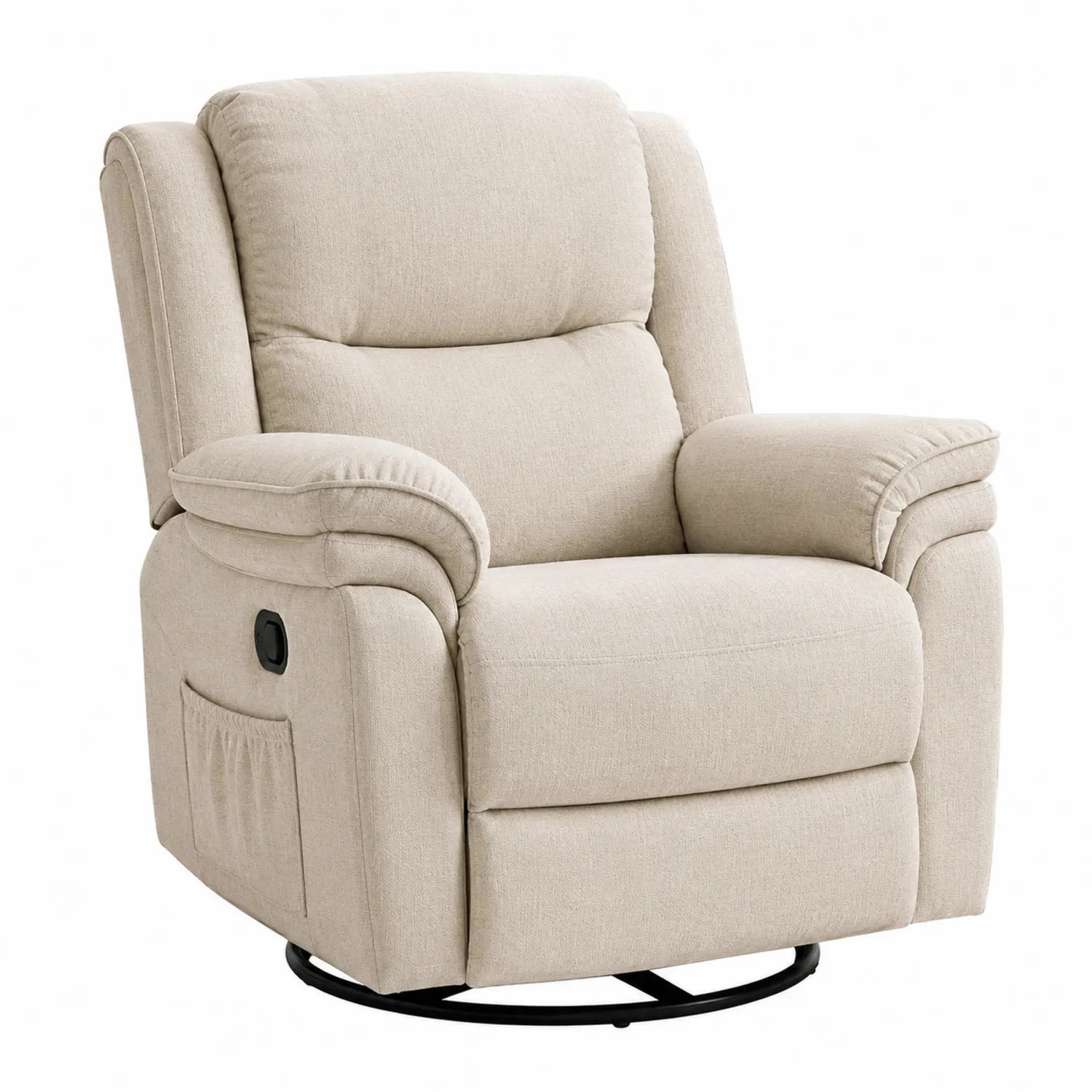 Sillón reclinable giratorio de tela poliéster beige