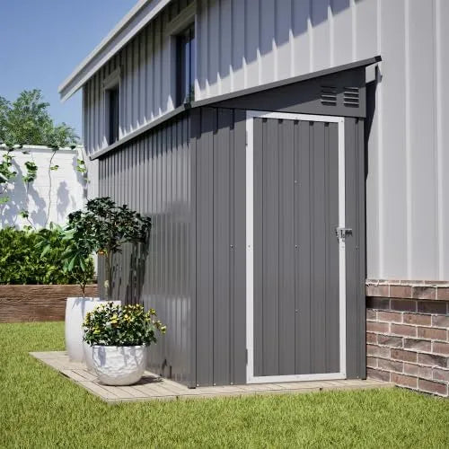 staronce Abrigo de jardim de metal 10.2 x 20.3 m - Telhado de aço galvanizado - Porta segura - Ventilação dupla - Cor cinzento - Ideal para ferramentas, cortadores de relva e bicicletas
