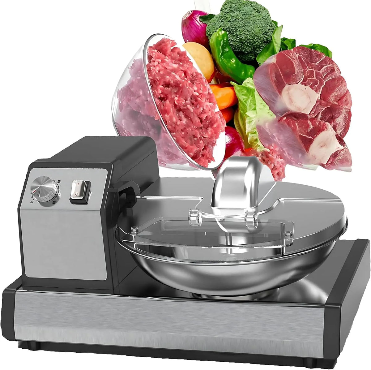 RoyceBee Misturador de cozinha 5.5 L em aço inoxidável para carne e molhos, Timer 1-15 min, 1500 RPM, uso profissional