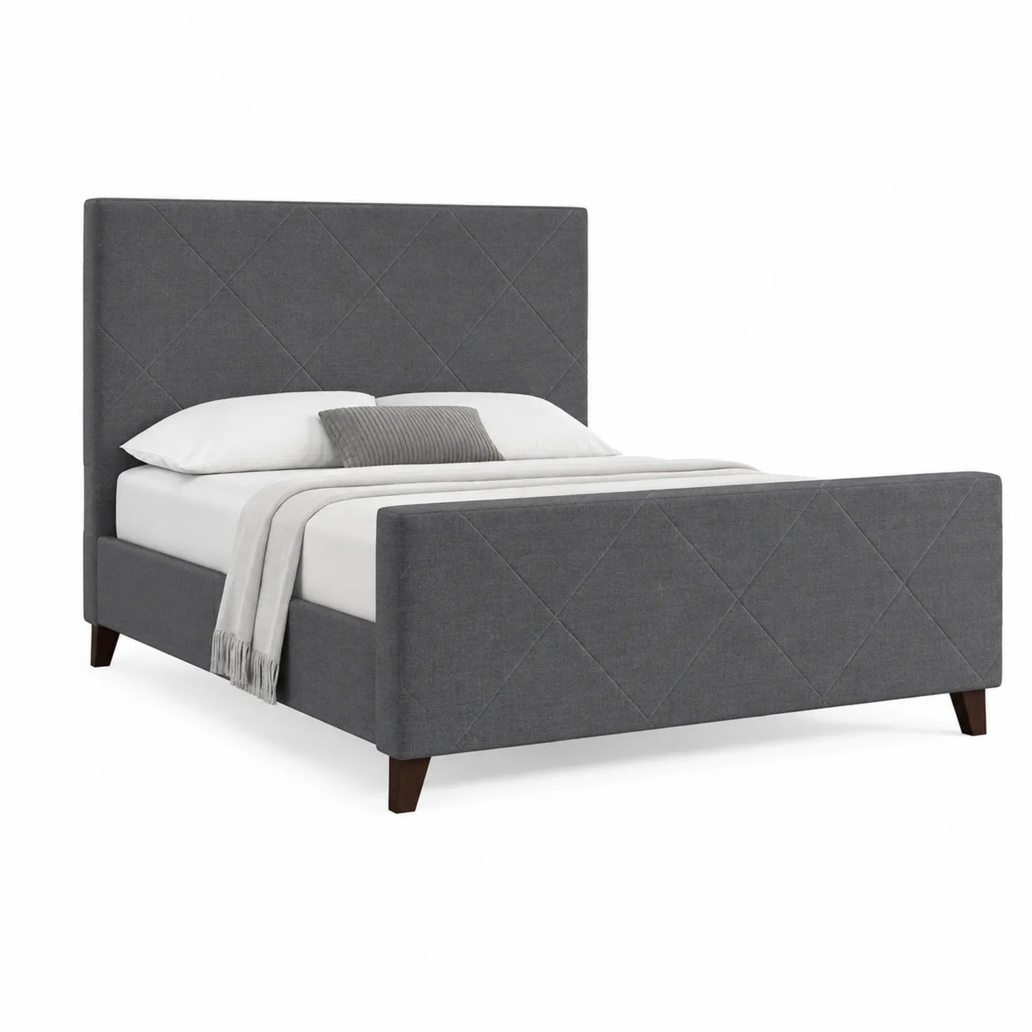 Cama tapizada de tela gris con cabecero y piecero, 200 cm x 160 cm