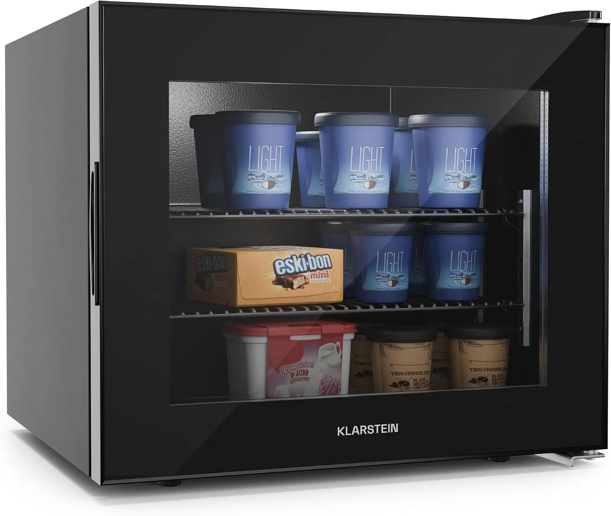 Mini KLARSTEIN IceAge 88 L Congelador, Temperatura ajustável, Iluminação LED, Design compacto, Economia de energia, Porta de vidro, Preto