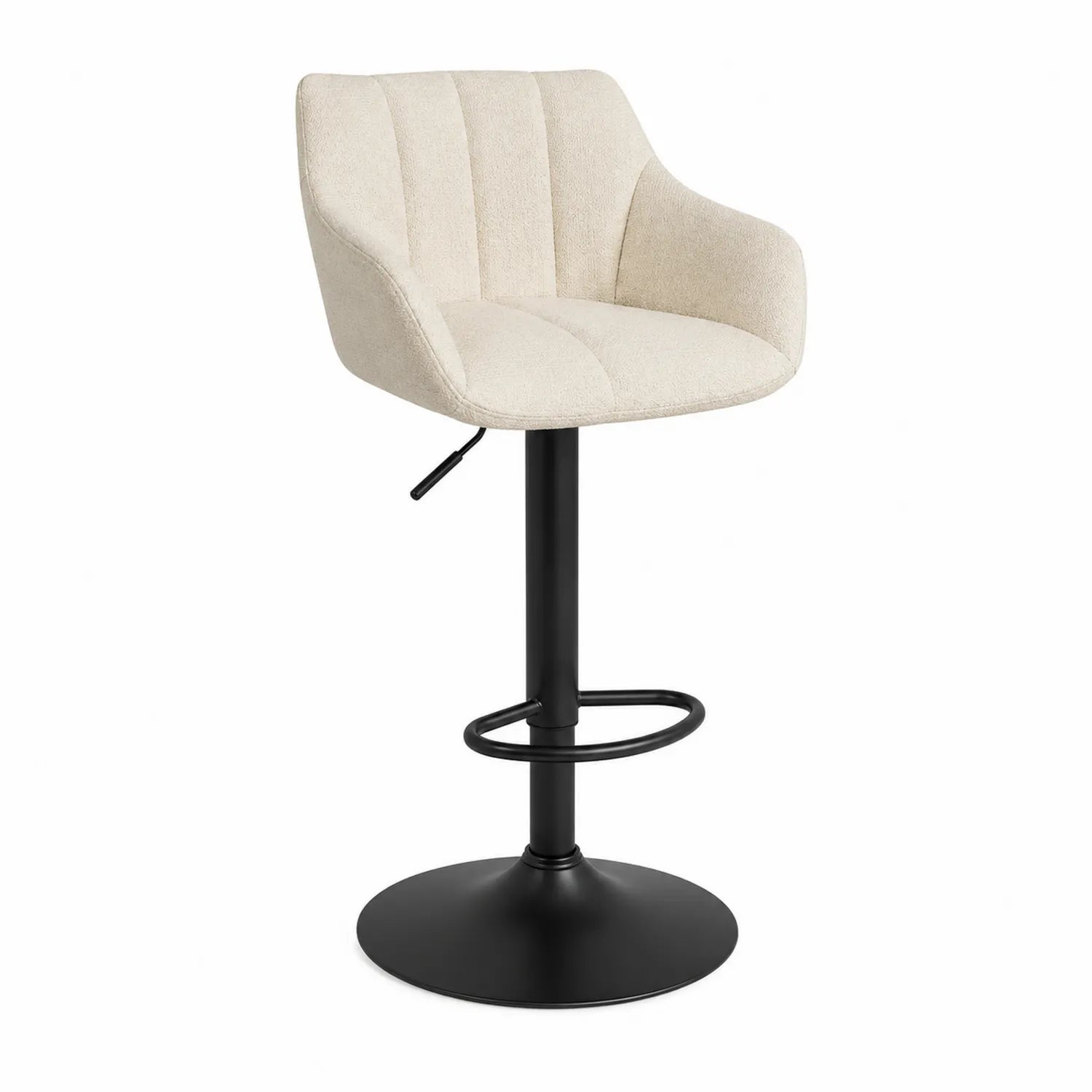 Taburete de Bar Ajustable Tela Beige Base Negra