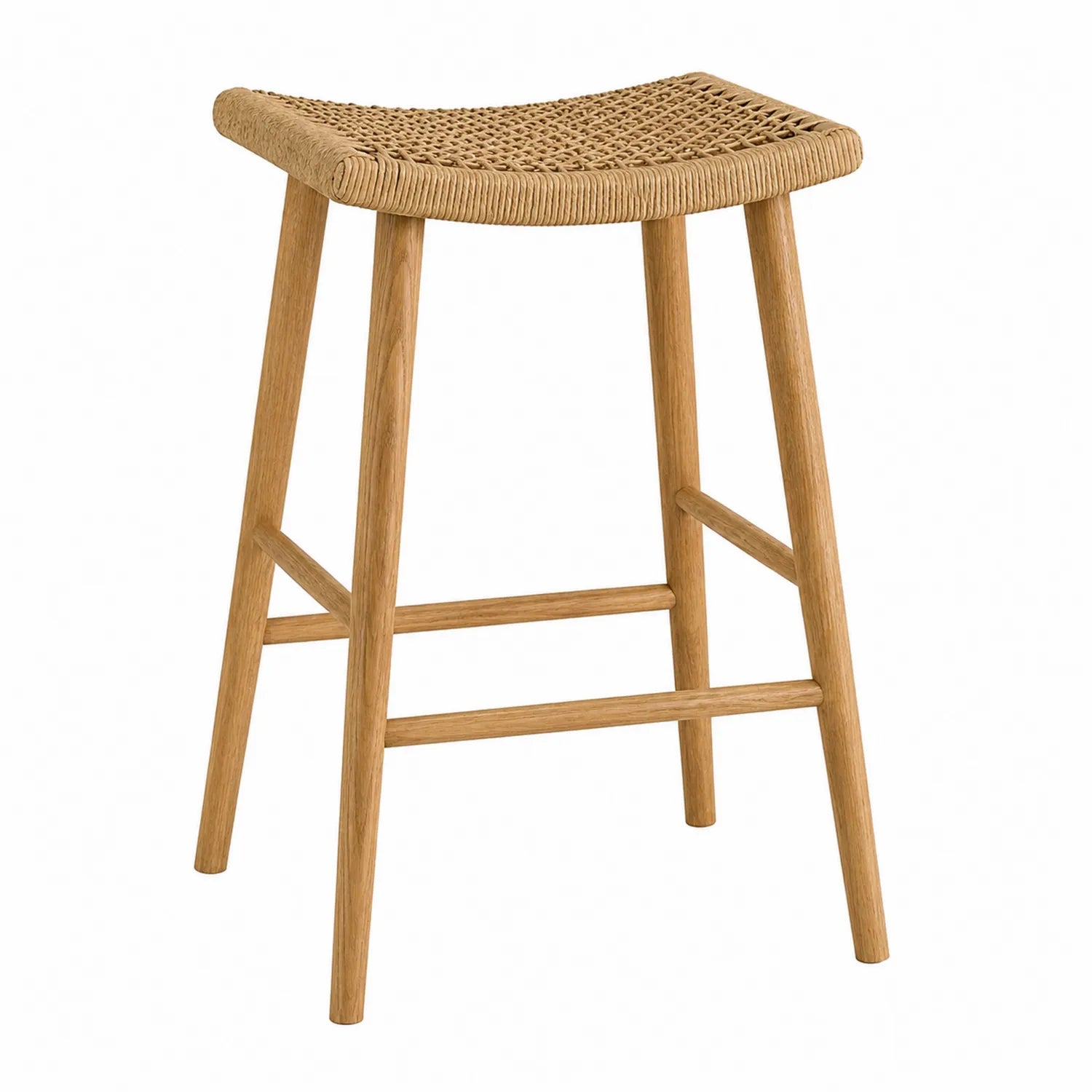 Taburete de madera de roble y cuerda trenzada 74 cm