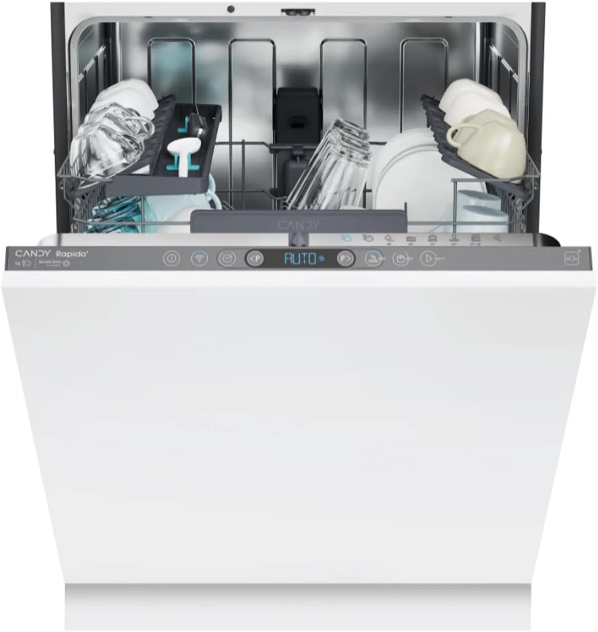 Candy Máquina de máquina de lavar loiça integrada 16 talheres, classe energética C, ciclo rápido 35 min, comando à distância, início atrasado, branco, 83,8x59,7x55,5 cm - Modelo IC 6C4F0A