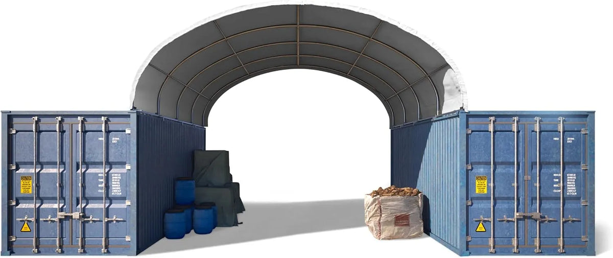 Abrigo TOOLPORT para recipientes 6x6 m, PE 1400, Branco – Armazenagem com estática, impermeável, ideal para construção e agricultura