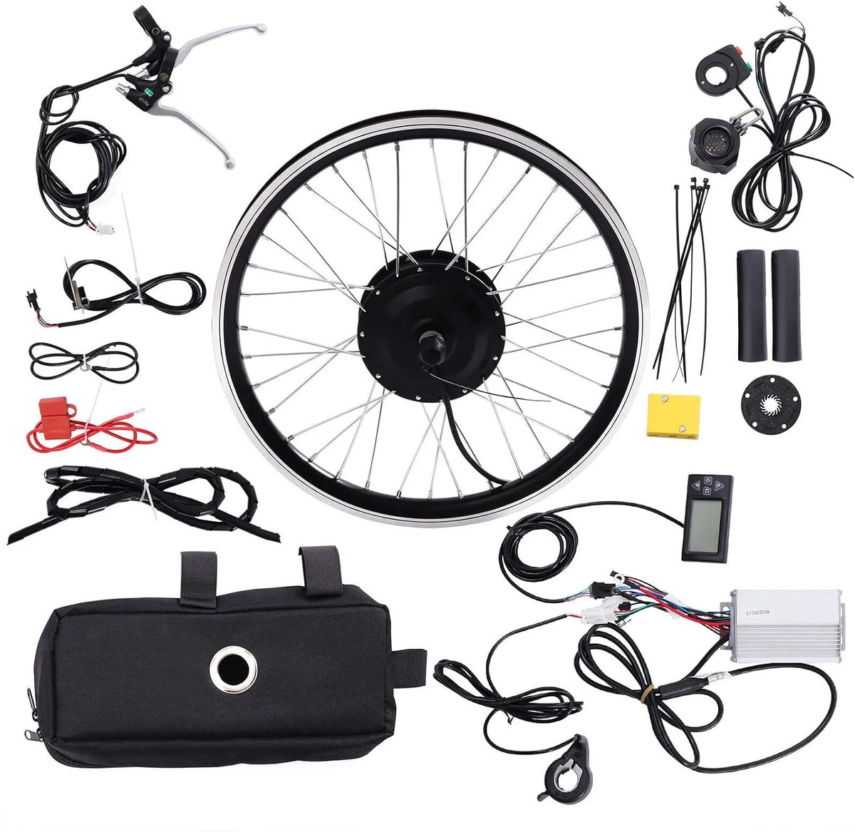 SHZICMY Kit de conversão elétrica de bicicleta 20' 350 W com ecrã LCD, velocidade 28 km/h