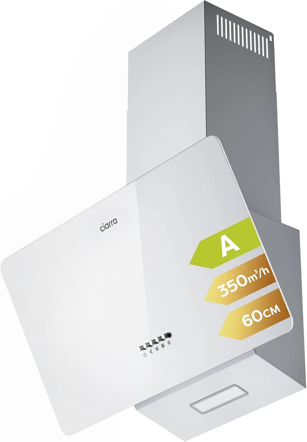 CIARRA Capa de parede CIRRA inclinou 60 cm, 350 m³/h, LED, Reciclagem/Evacuação, silencioso, Decorativo, Modelo Branco CAW6750