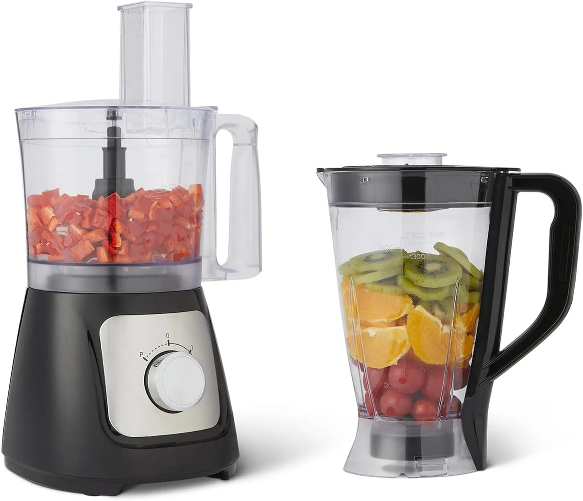 800 W Amazon Basics robô multifunções, 2 velocidades, 2.4 L tigela e 1,5 L jarro, cor preta