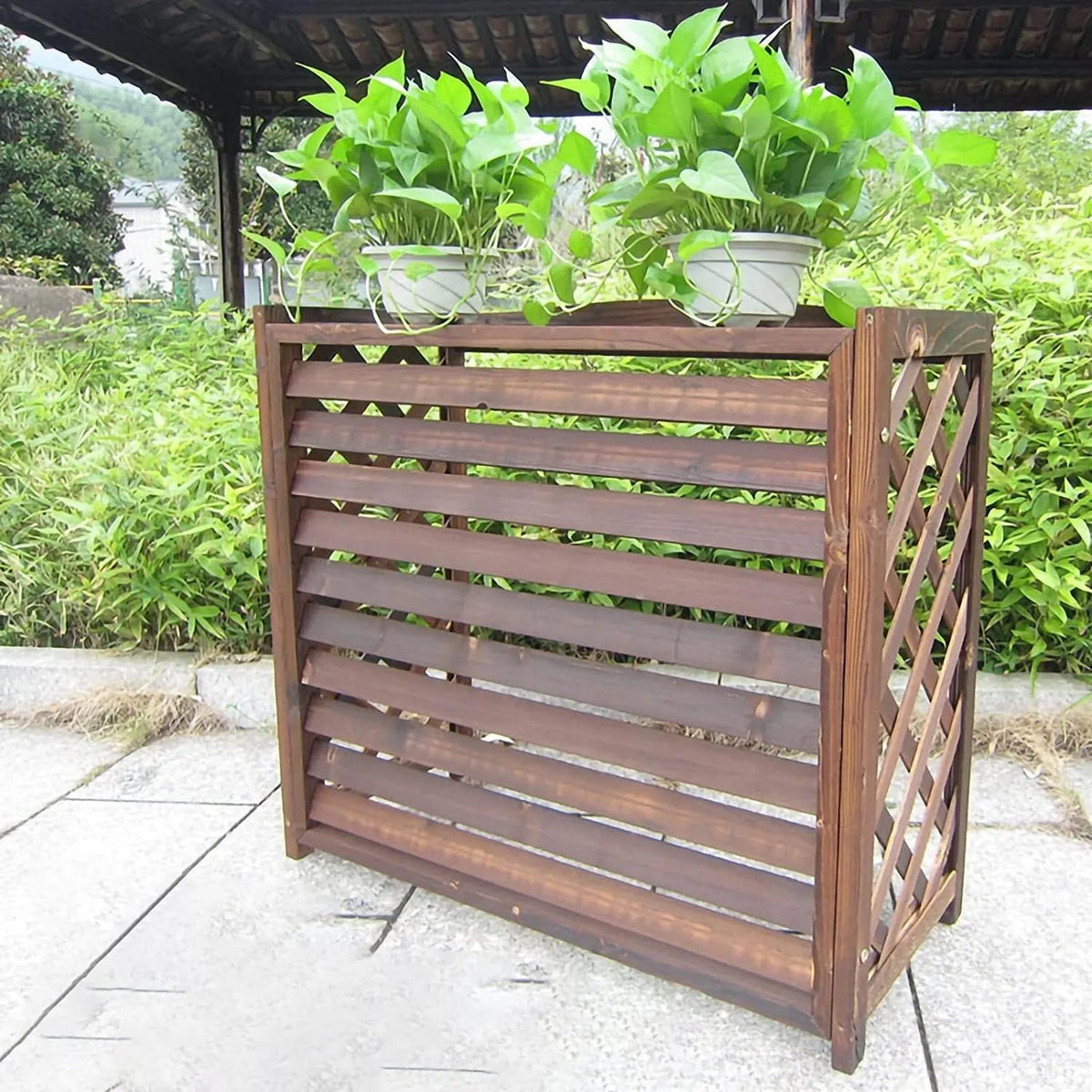 Generic Caixa de madeira elegante para ar condicionado e bomba de calor - Proteção ao ar livre com design inovador