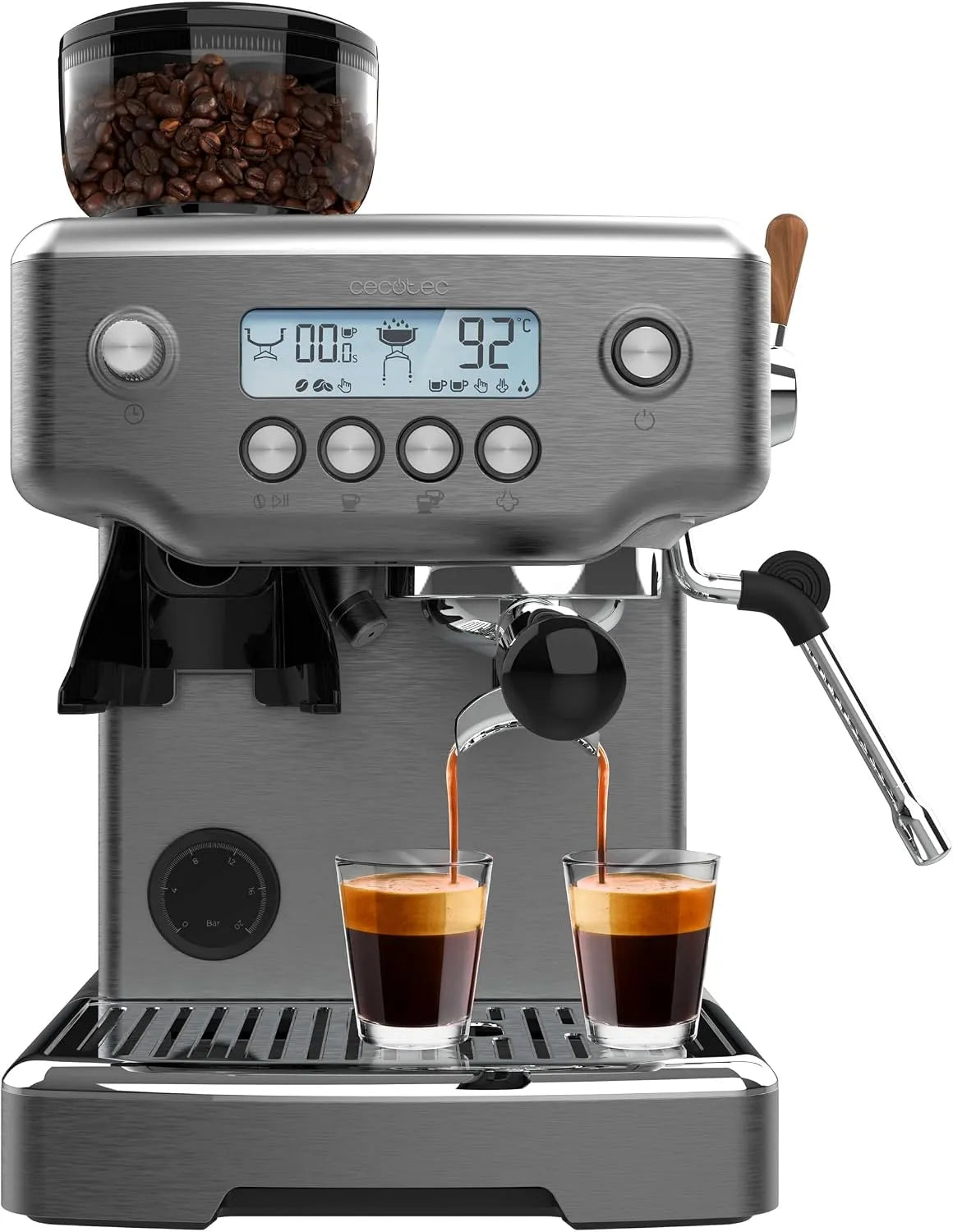Máquina Barista Expresso Cecotec, 2200 W, 20 barras, Moinho cônico, tanque 2.1 L, 30 níveis de moldagem