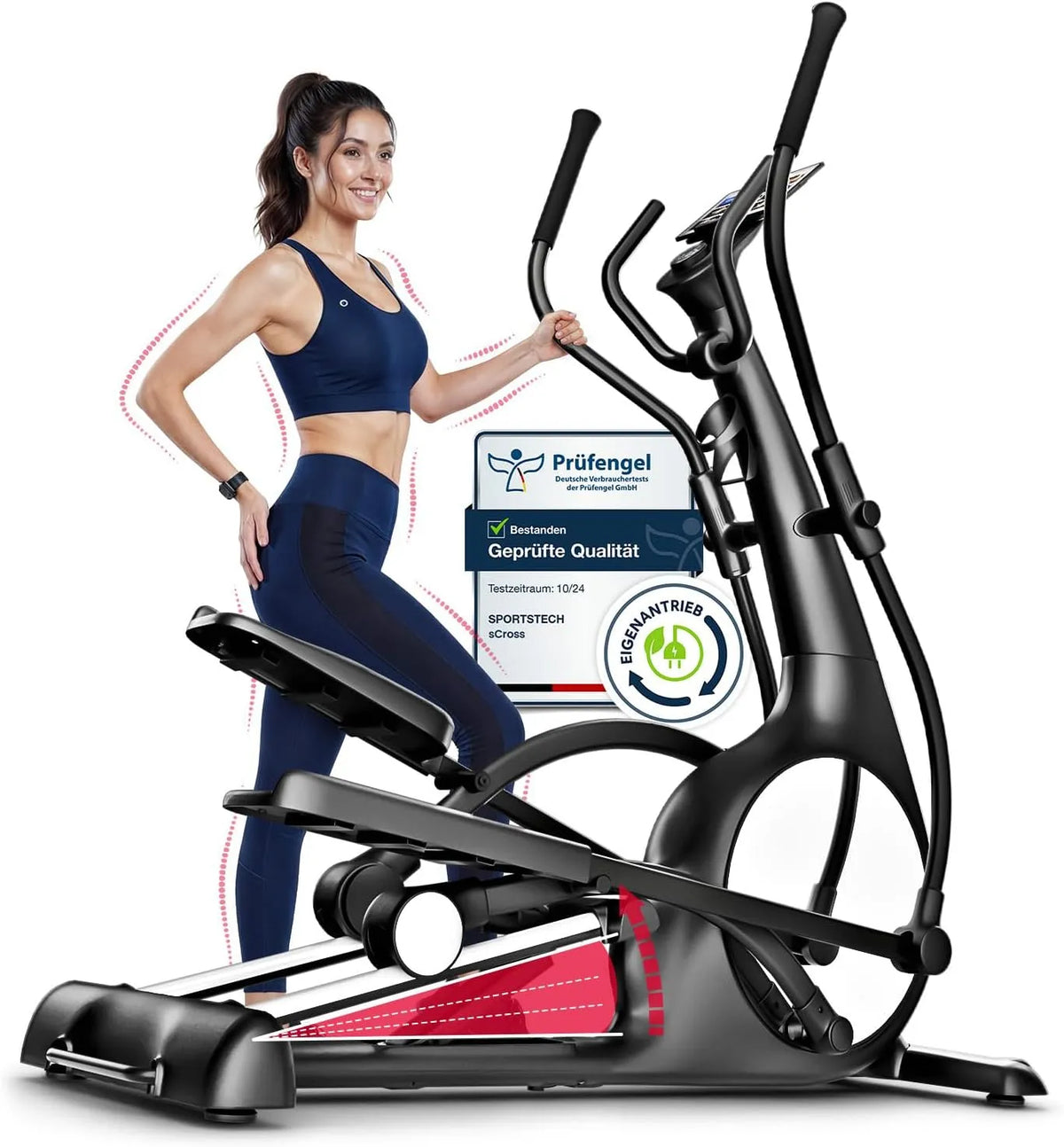 Sportstech Bicicleta elíptica ultra silenciosa com 32 níveis, ecrã LCD e suporte de tablets, 150 kg