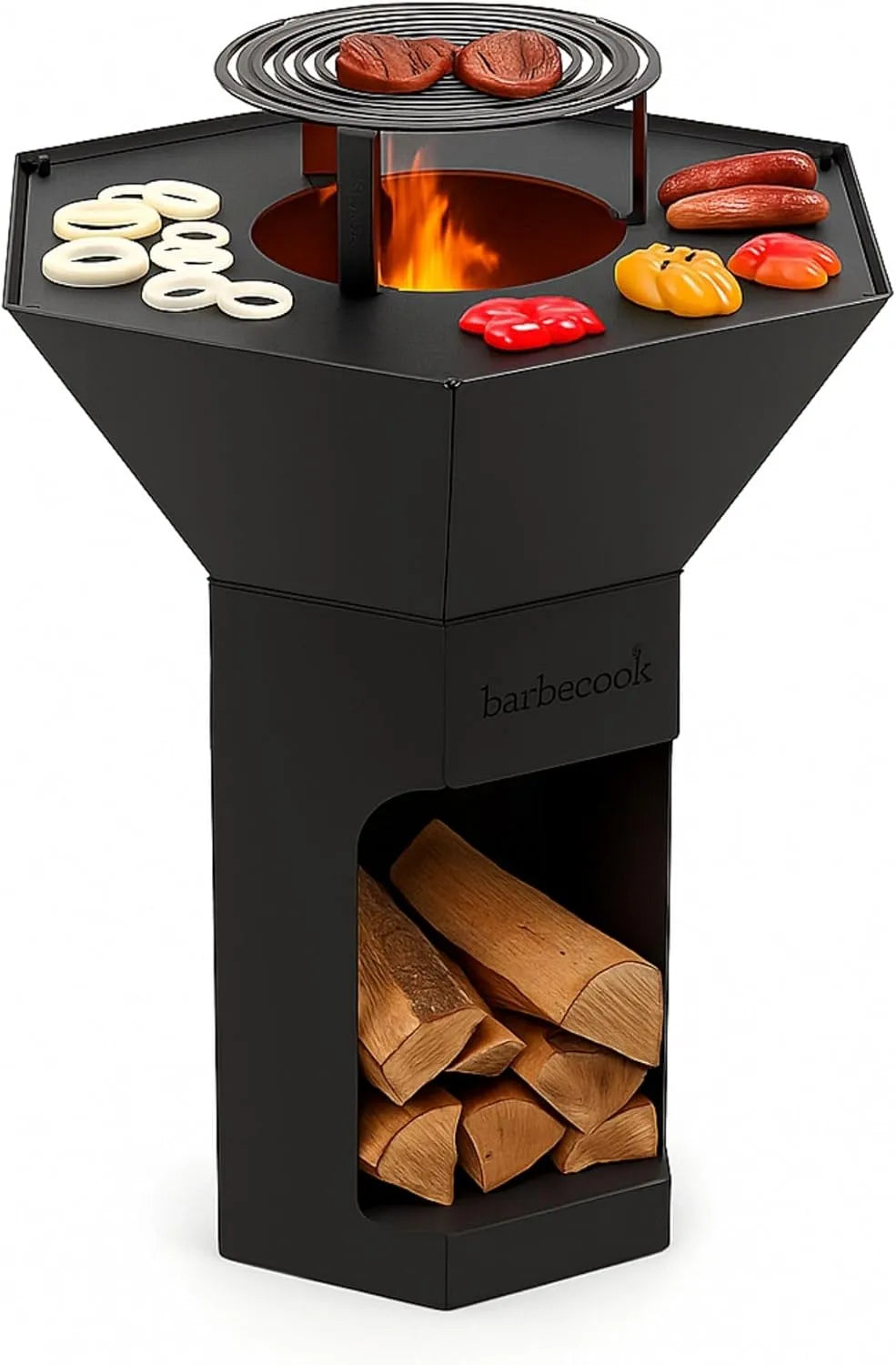 Churrasco de madeira exterior com Plancha e grade alta, Preto, 92x92x120 cm - Nestor modelo de Barbecook