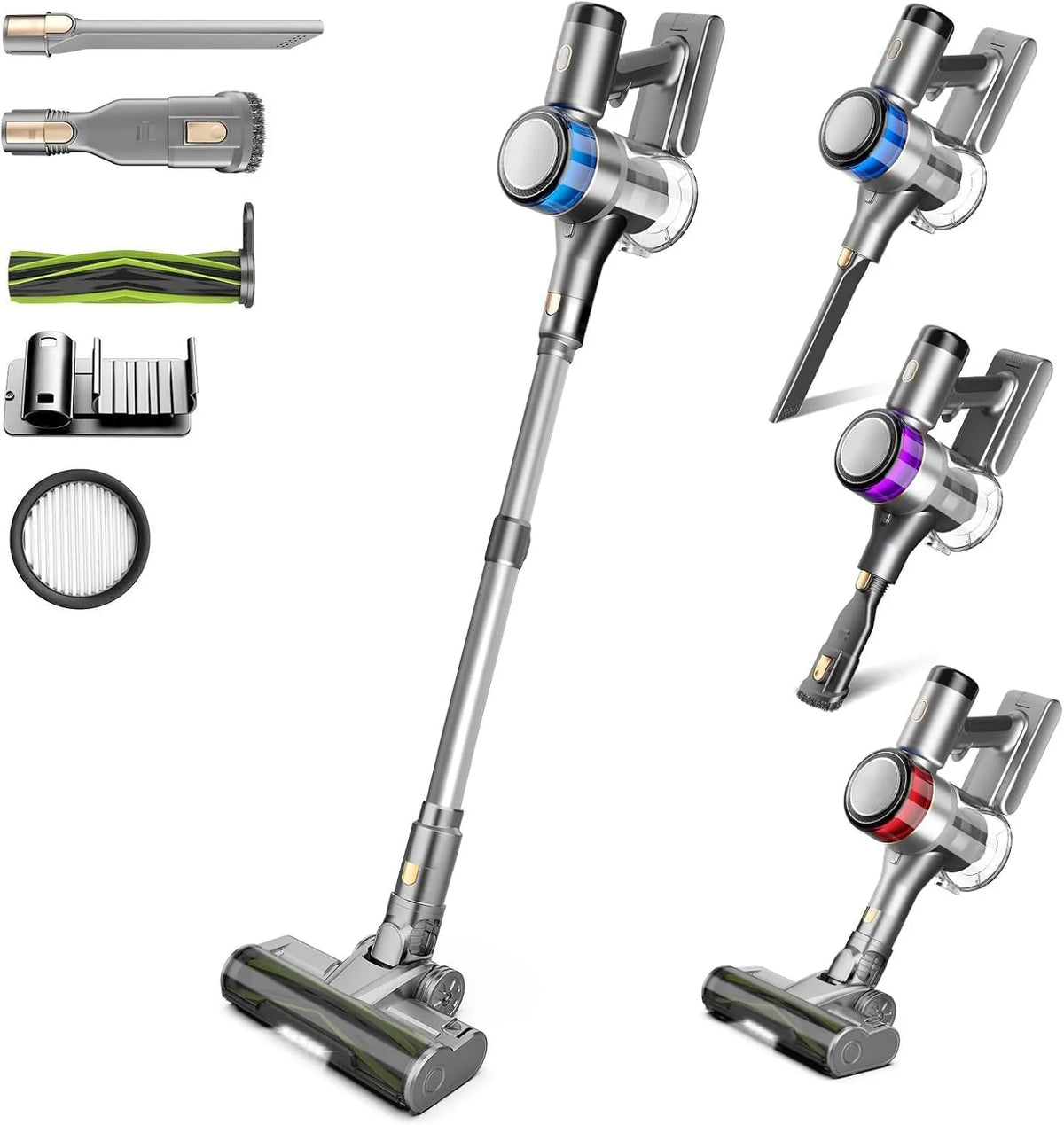 Dzaki Vacuum sem fios de espuma 400 W, 45KPa Vacuum Power, 55 min Autonomia, Pincel anti-Break, Bateria de substituição, Ecrã LED para pisos rígidos e cabelo animal