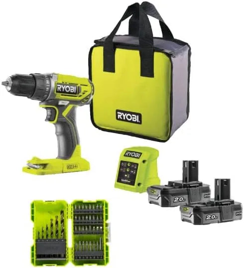 Pacote RYOBI - Chave de fenda de 18 V com 2 baterias e acessórios