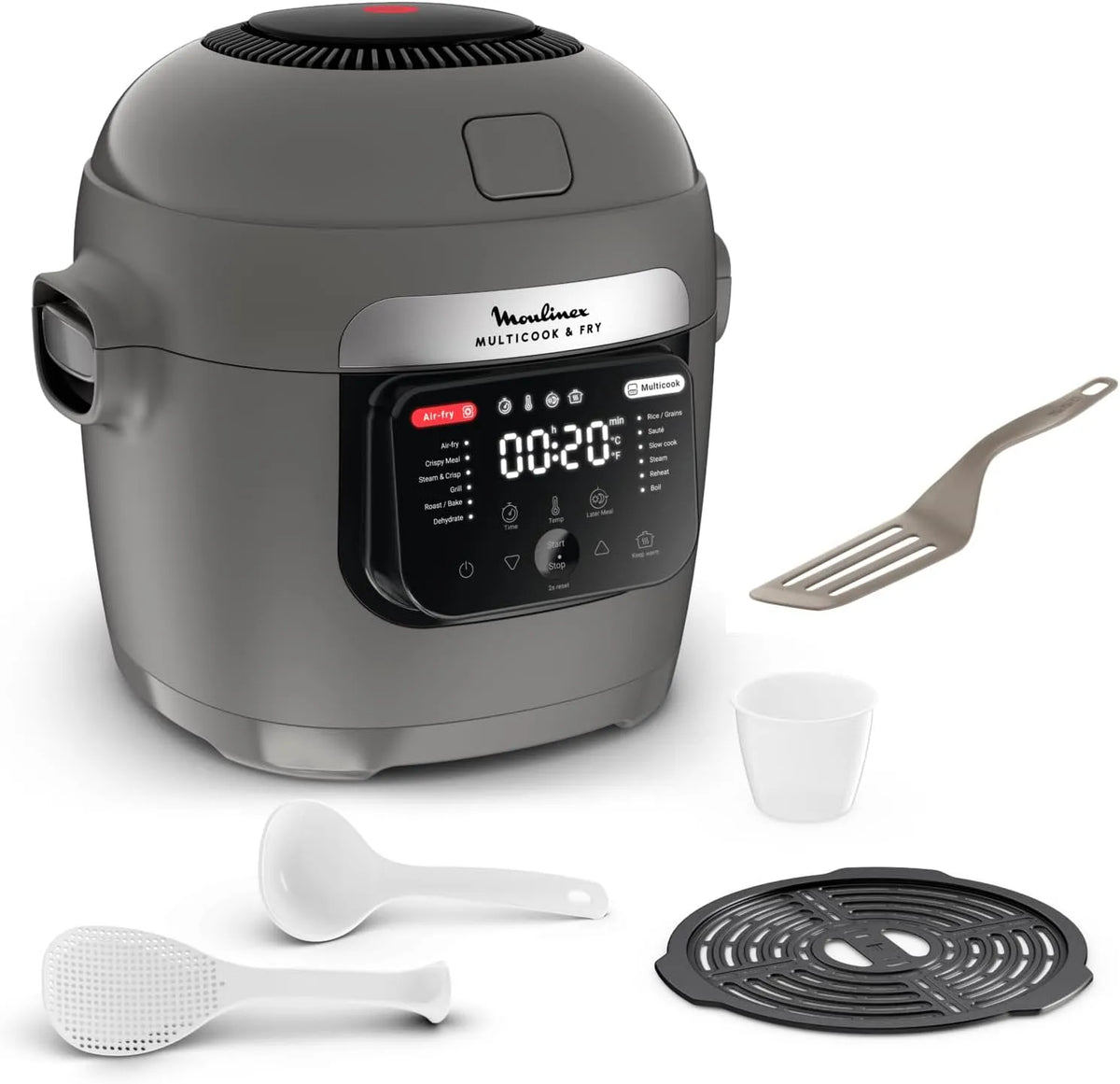 Multi-Fogão de ar Moulinex, 12 modos, 6 L, cinzento, espátula incluída