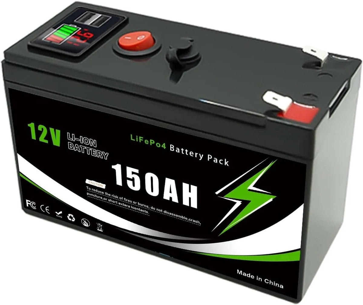 GENTERUN Bateria recarregável LiFePO4 12 V 150Ah com BMS para brinquedos e solares
