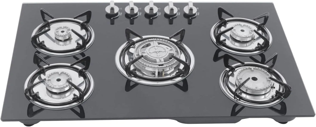 Beaudreaul Mesa de cozinha a gás 77 cm, 5 lareiras, encastrado, ignição de bateria