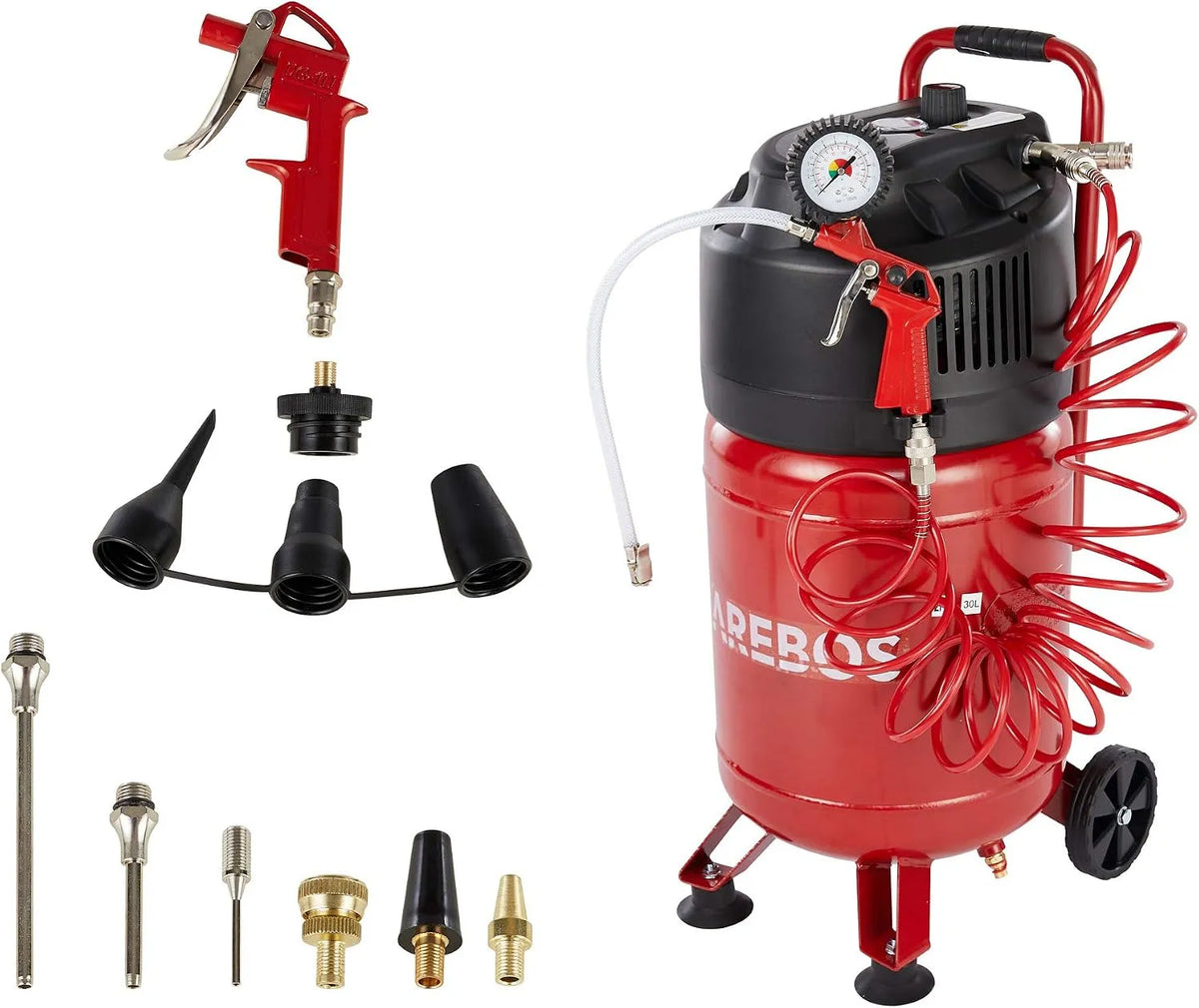 30 L compressor de ar AREBOS livre de óleo com kit 13 acessórios