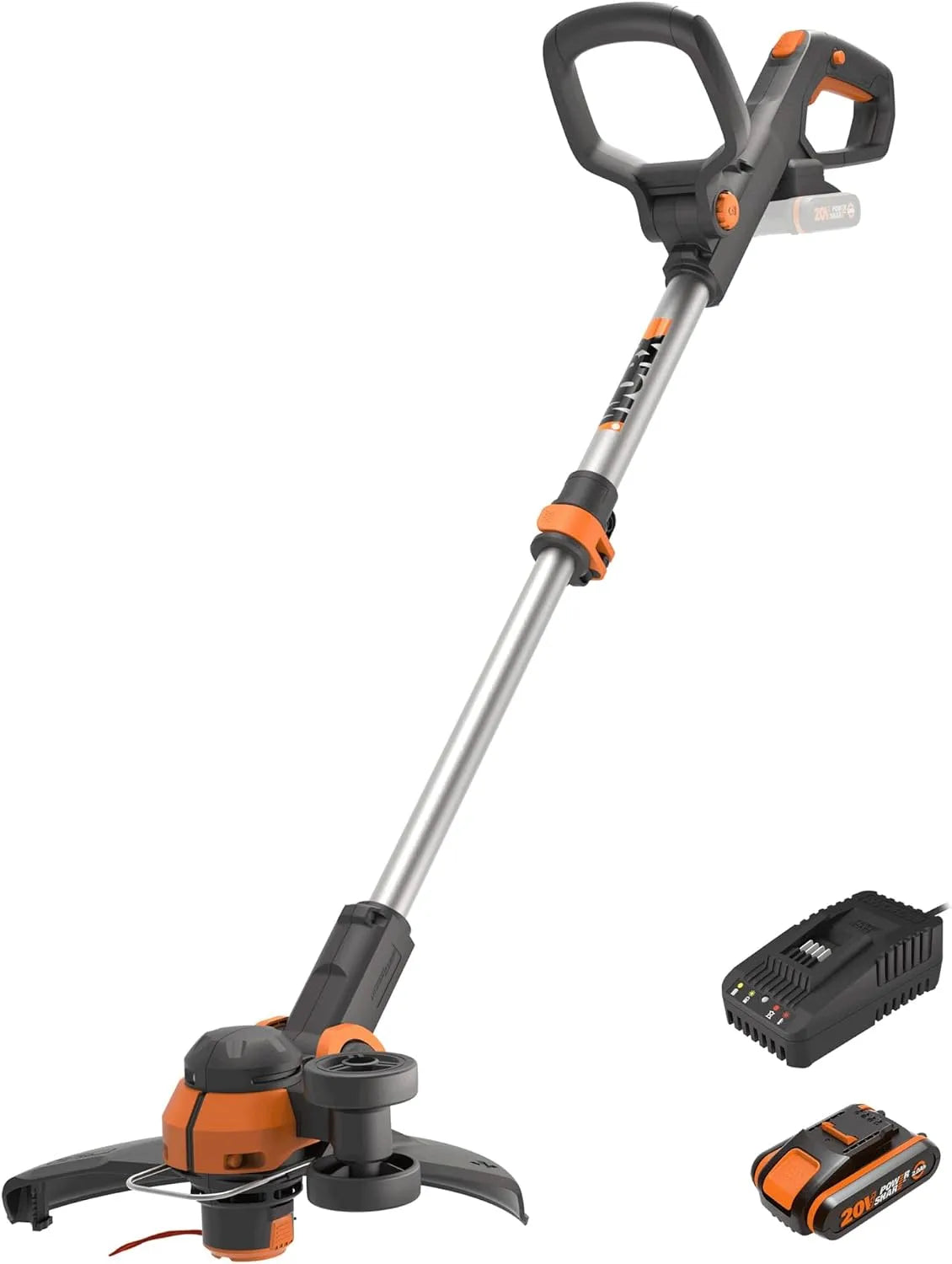 WORX Wireless Edge Tamanho com 30 cm de bateria WG163E.2 - Máquina de escovar elétrica 20 V 2.0Ah com 90° cabeça giratória e cabo telescópico