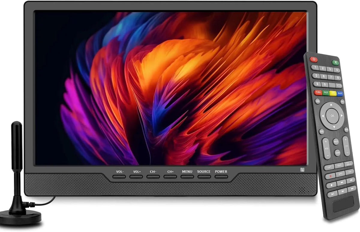 KCR 14' Televisão portátil preta com DVB-T2, HDMI, USB, Remoto do quarto, Cozinha, campismo carro