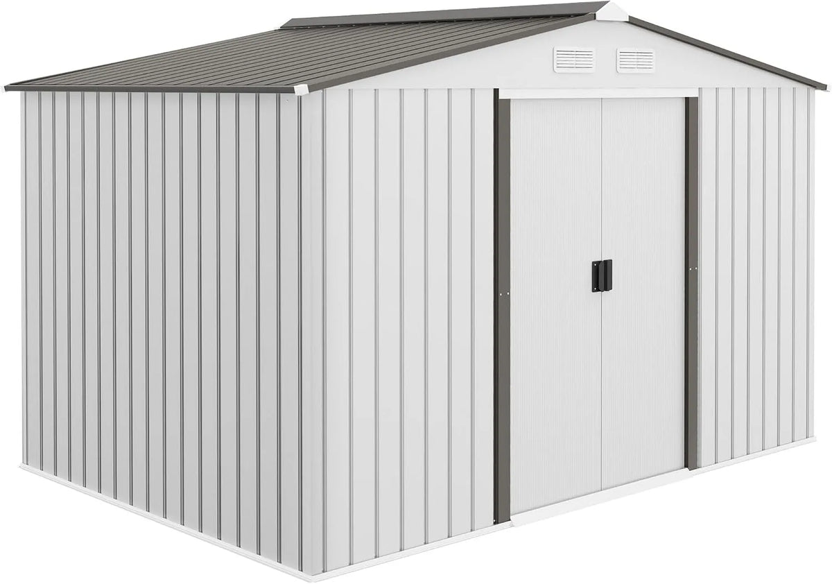 Outsunny Abrigo de jardim em metal 5 m² com portas e janelas deslizantes, 277x195x192 cm, Prata/Grey