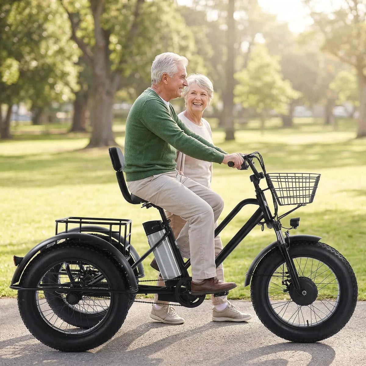 HDaspijh Triciclo elétrico adulto 200 kg, bicicleta de carga 20'' pneus grandes, bateria removível 48 V 12Ah, autonomia 35 Km