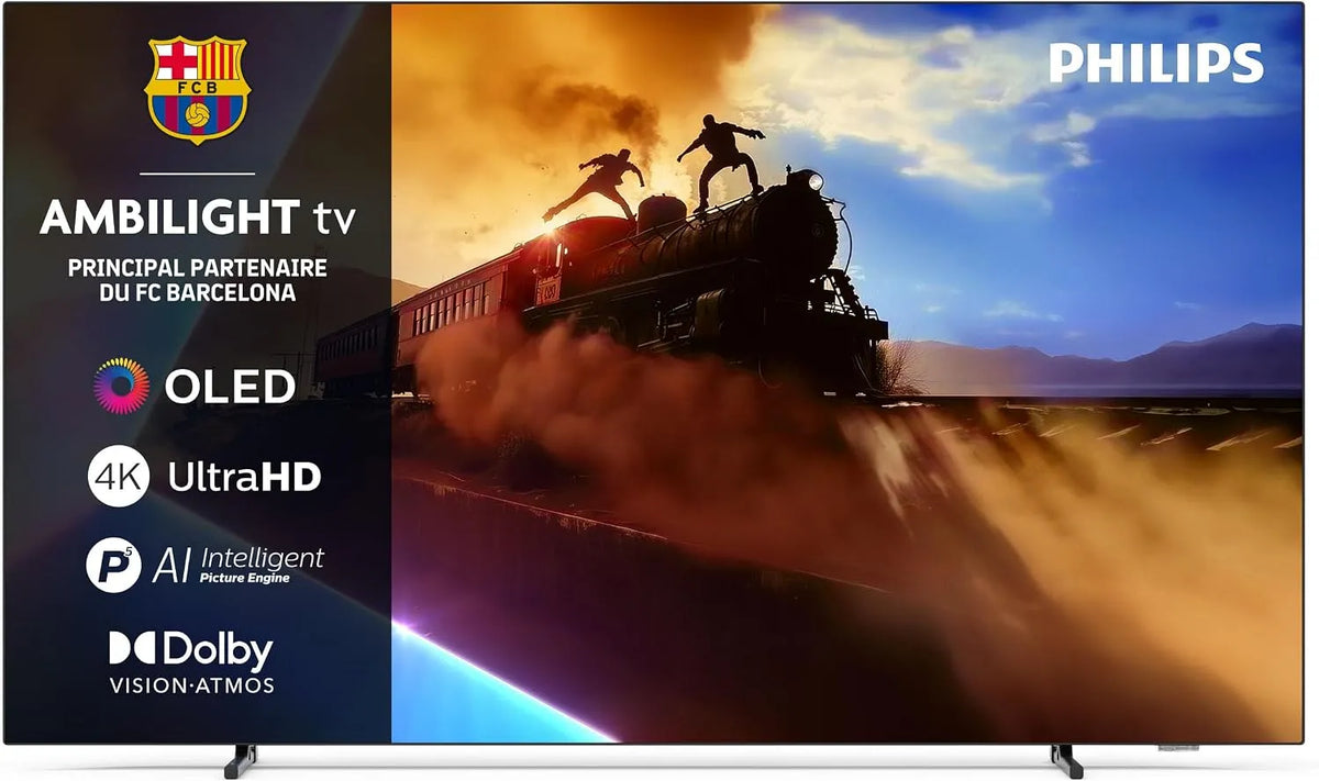 OLED 4K 77 Inch Philips TV ambilight com inteligência artificial, visão de Dolby e seus Atmos