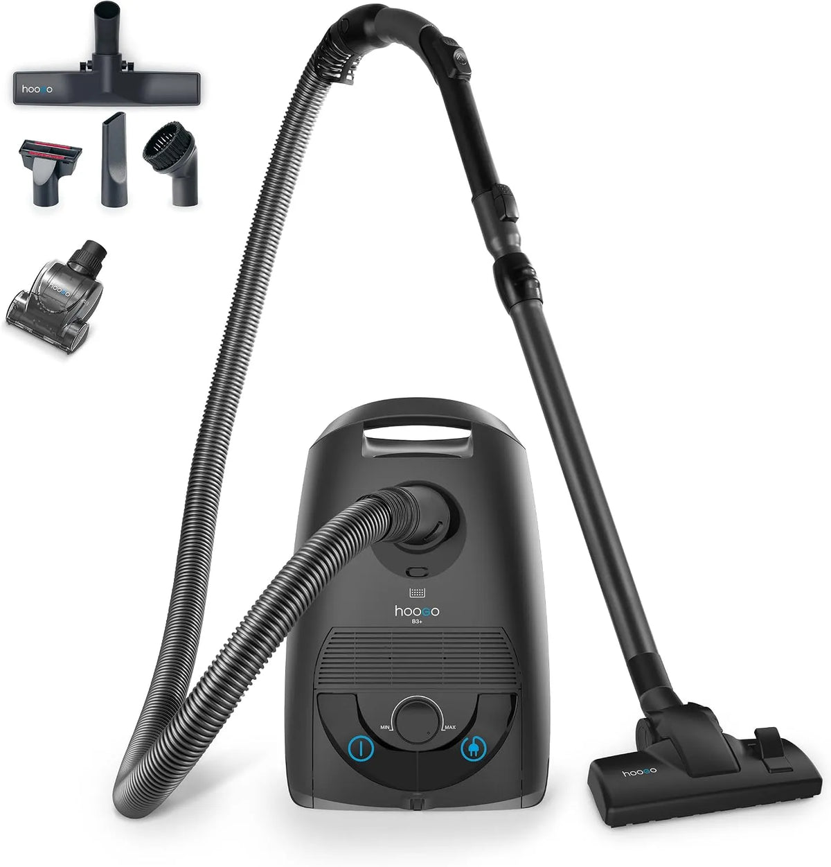 B3+ Grafite 850 W hoogo Vacuum com Turbo Brush, filtro HEPA 14, raio de 11m, silencioso 74 dB(A)