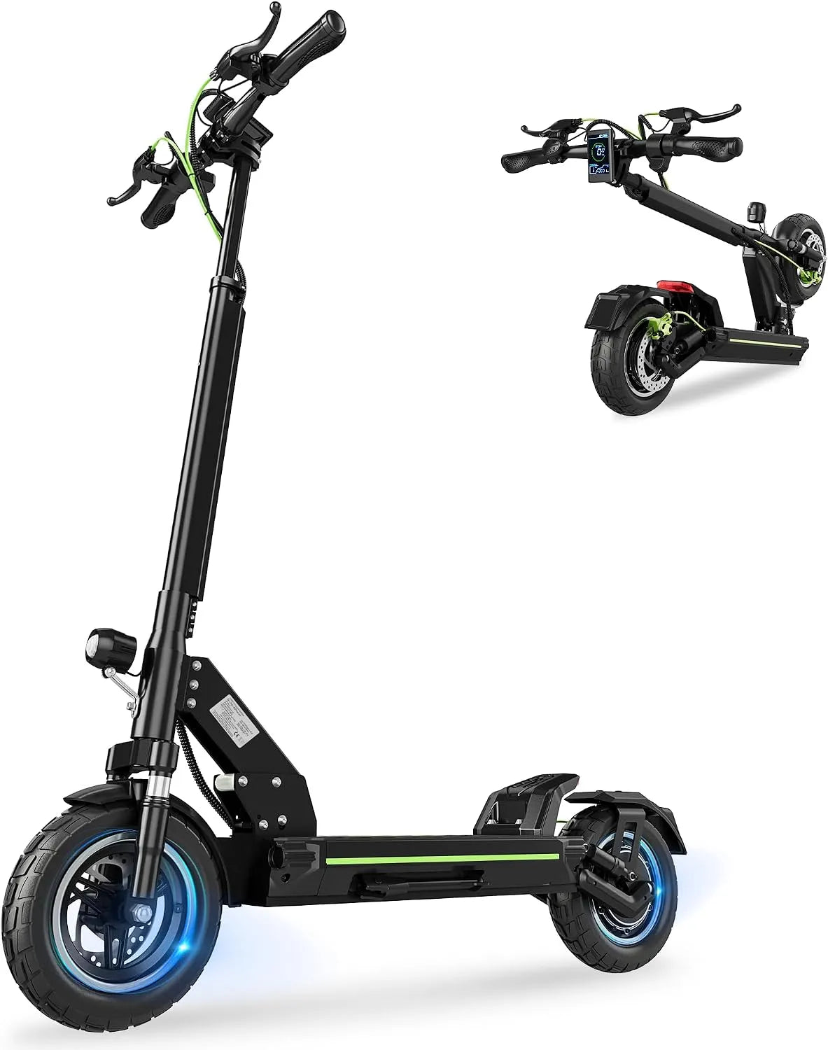 Seemar Potente scooter elétrico para adultos, alcance até 80 km, 48 V bateria, pneus fora de estrada, travões duplos e suspensão