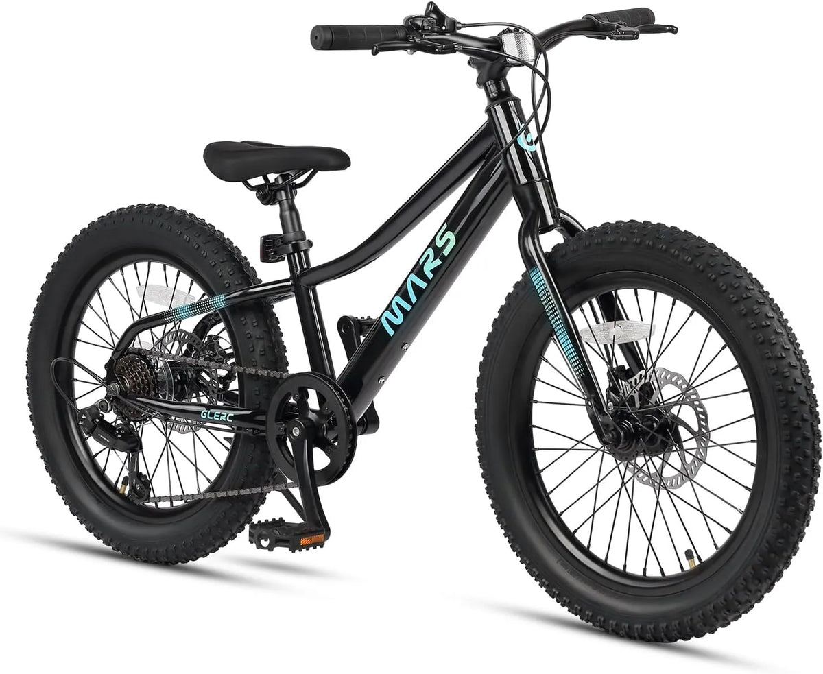 Crianças bicicleta 20 polegadas Glerc Marte, Fat Mountain Bike tiro com Shimano 6 velocidades e travões para disco, Idades 6-12 anos, Azul