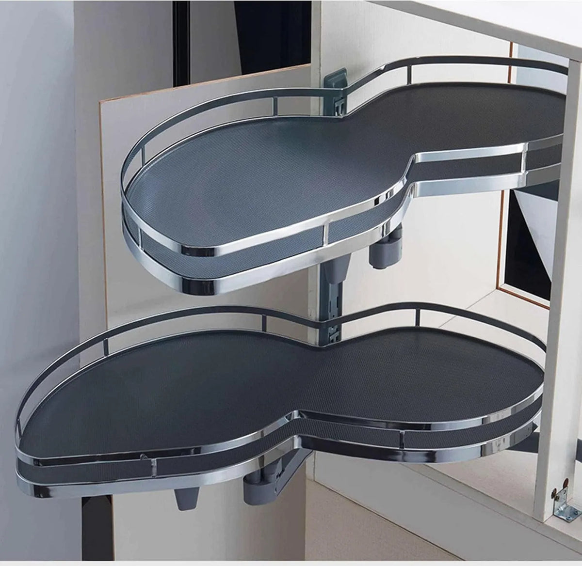Generic Bandeja giratória canto, 2 níveis de resistência ao deslizamento, fecho macio, para armário de cozinha 900 mm, abertura esquerda ou direita