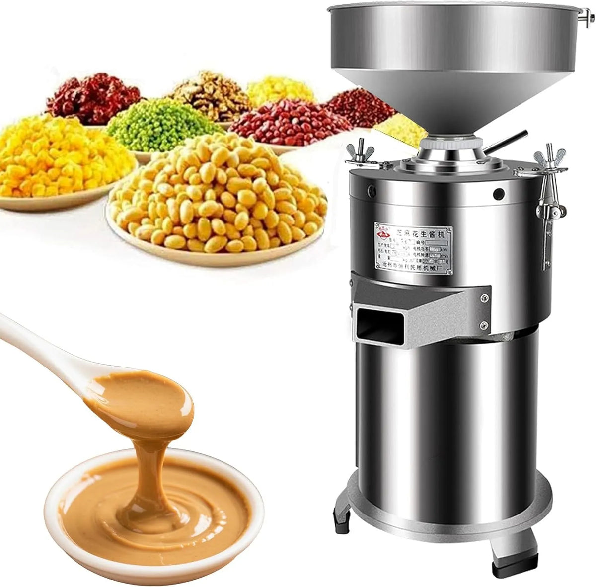 generic Moinho de manteiga de araquide e sésamo elétrico em aço inoxidável - Capacidade 30 kg/h, Espessura de ajuste, base antiderrapante